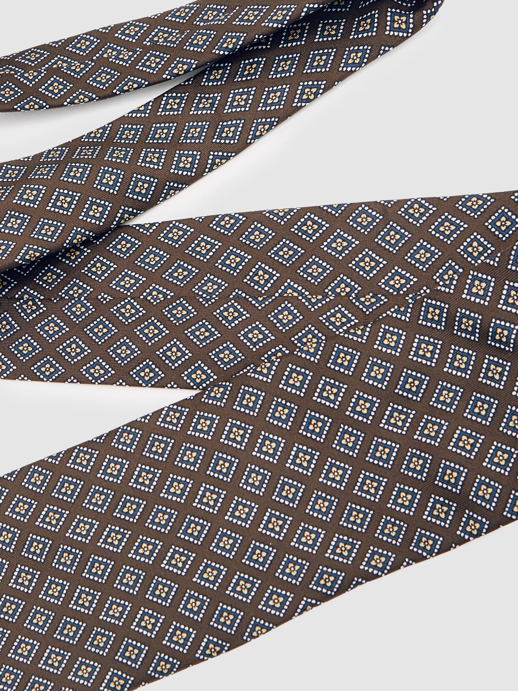 Silk Floral Medallion-Print Tie in Chocolate/Charcoal - image 1