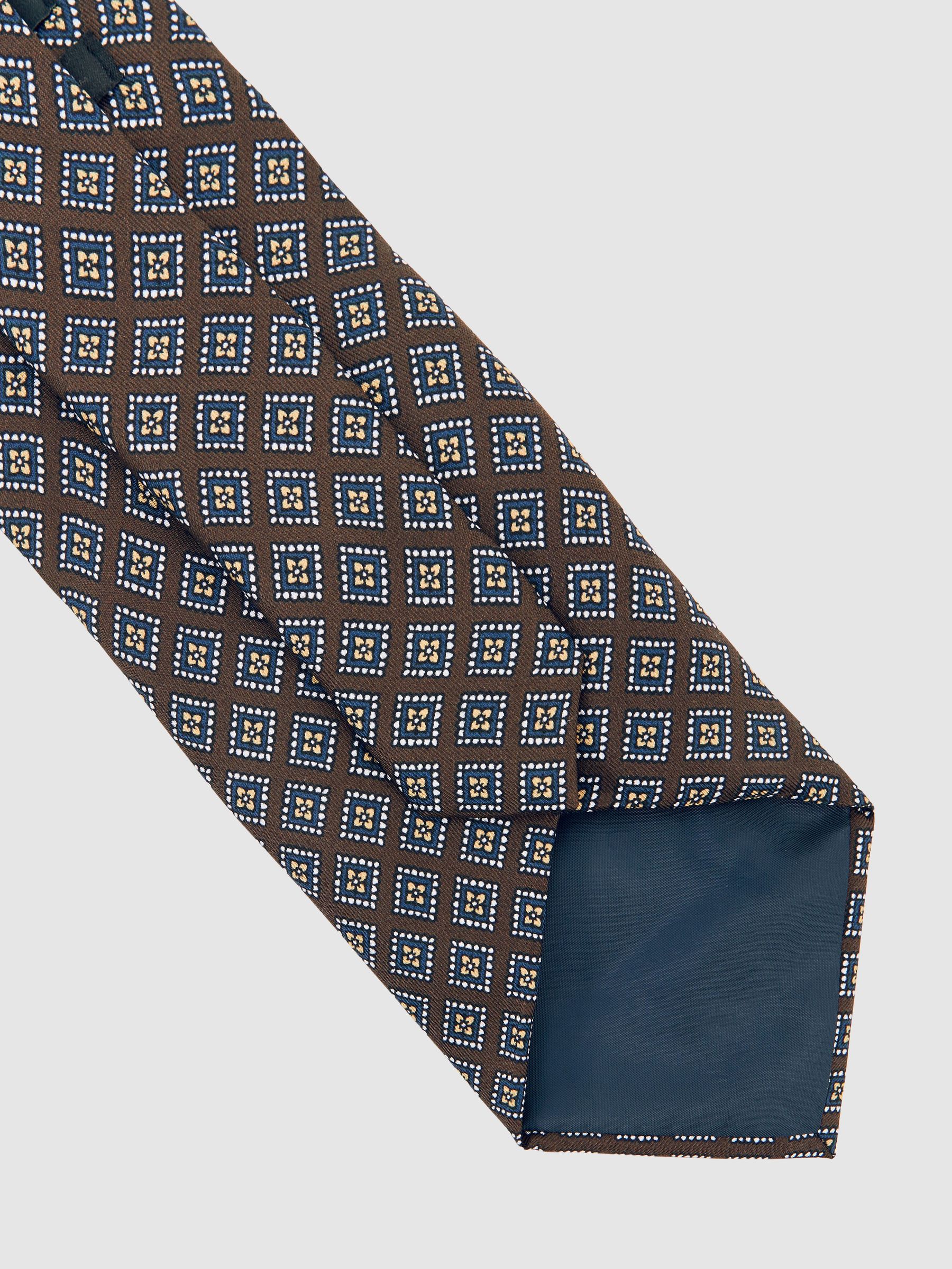 Silk Floral Medallion-Print Tie in Chocolate/Charcoal - Image 4 of 5