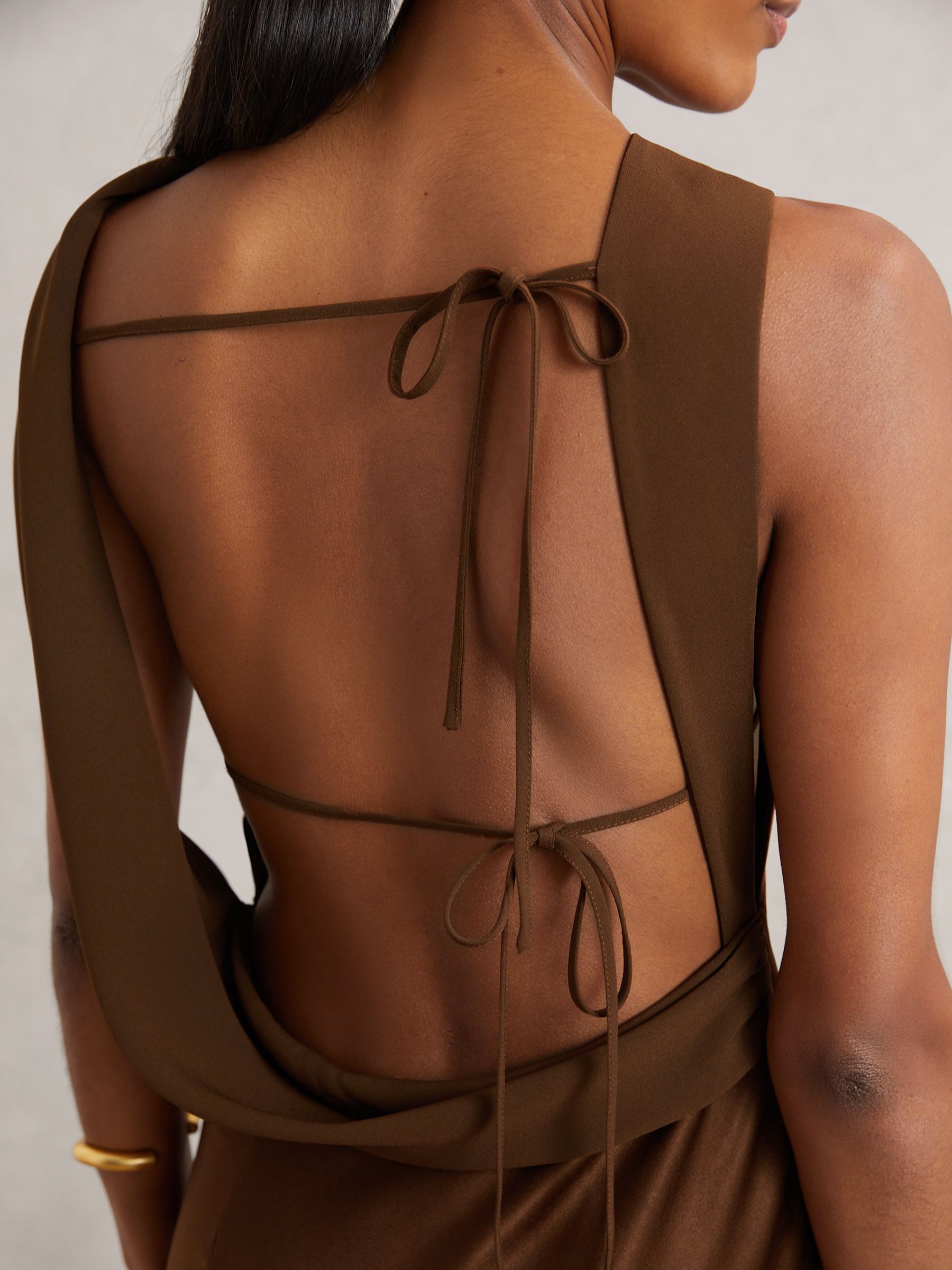 Satin Draped Open-Back Dress in Bronze - image 5