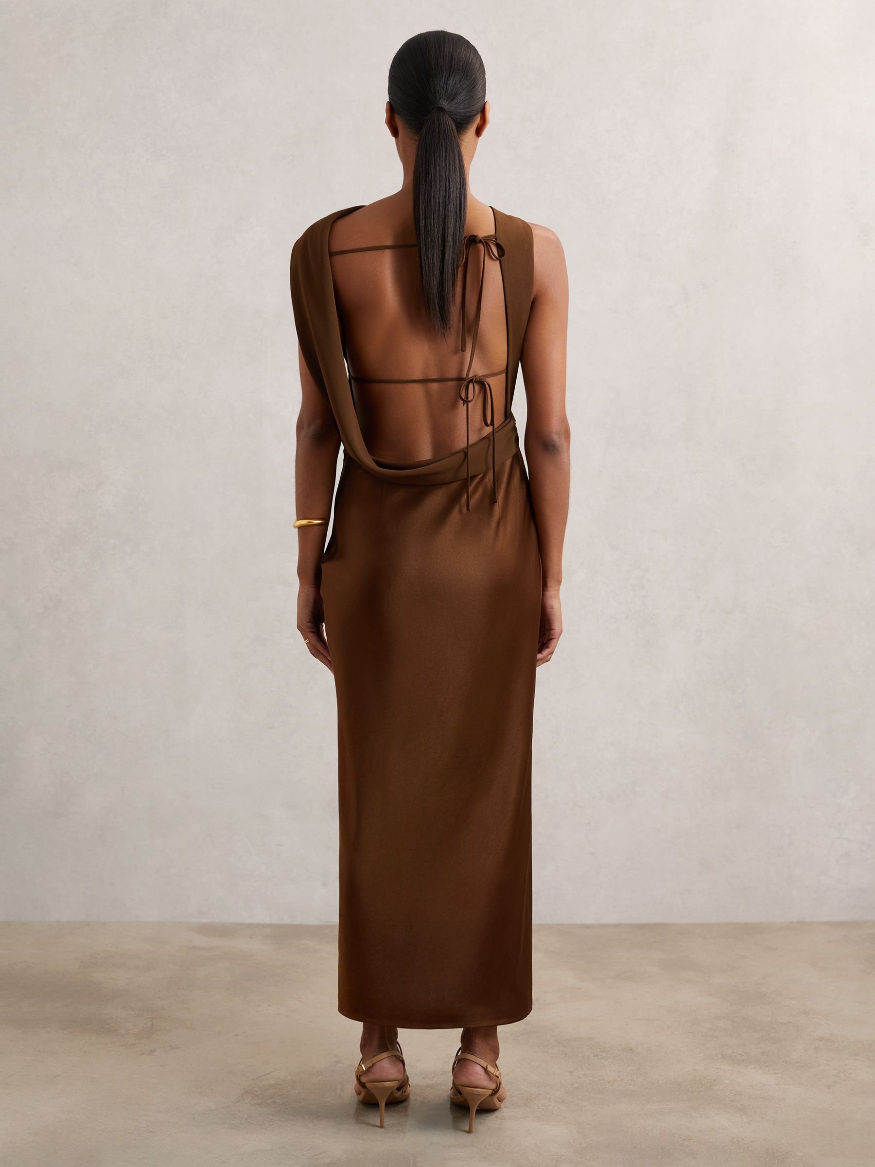 Satin Draped Open-Back Dress in Bronze - Image 7 of 8