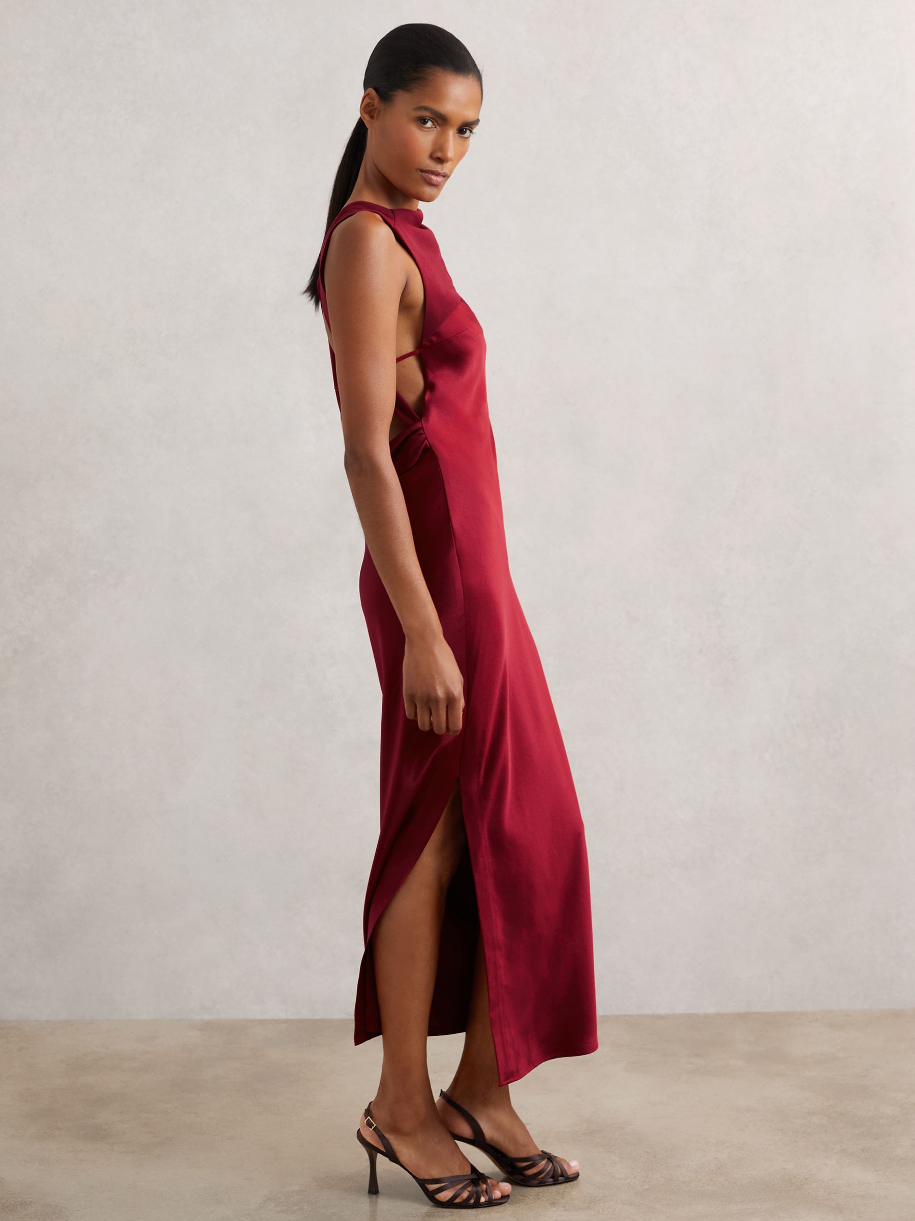 Reiss Ruched-Front Midi Dress in Pale Pink - REISS