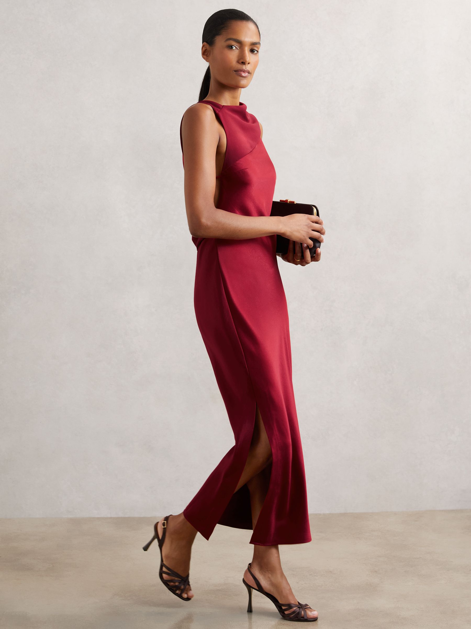 Satin Draped Open-Back Dress in Red - Image 4 of 7