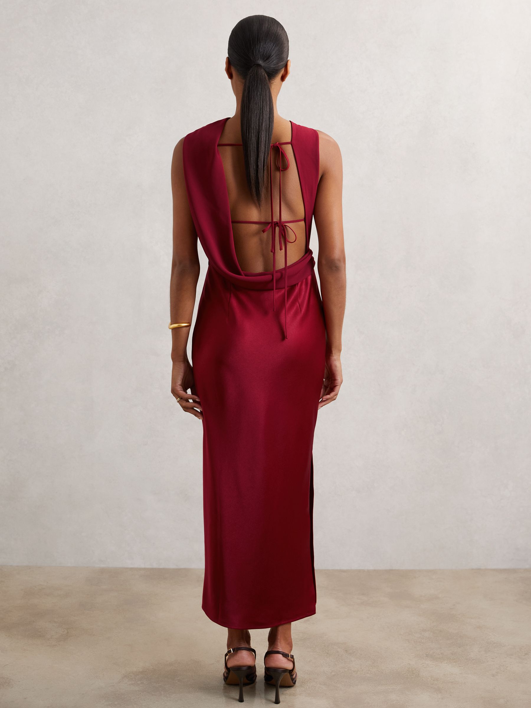 Satin Draped Open-Back Dress in Red - Image 5 of 7