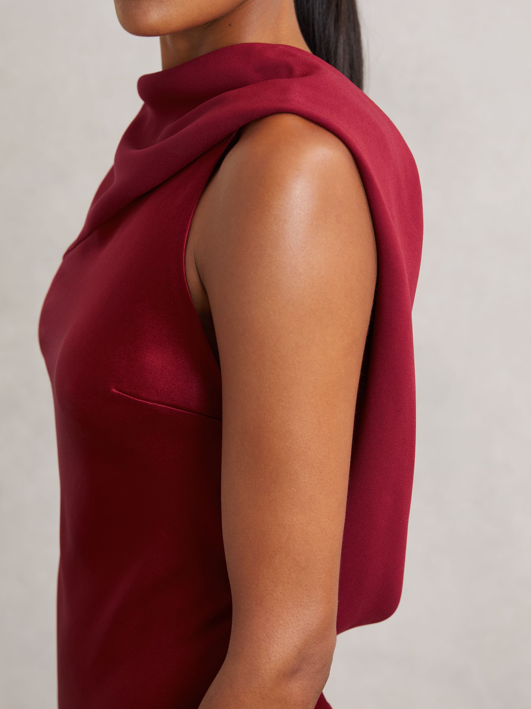 Satin Draped Open-Back Dress in Red - Image 6 of 7