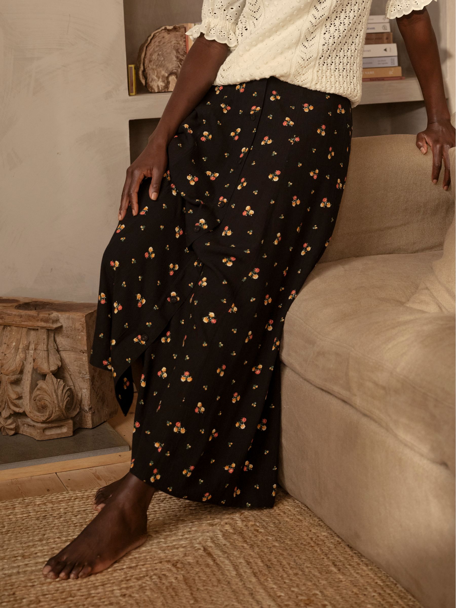 Issa Black Ditsy Pop Midi Skirt - Image 1 of 6
