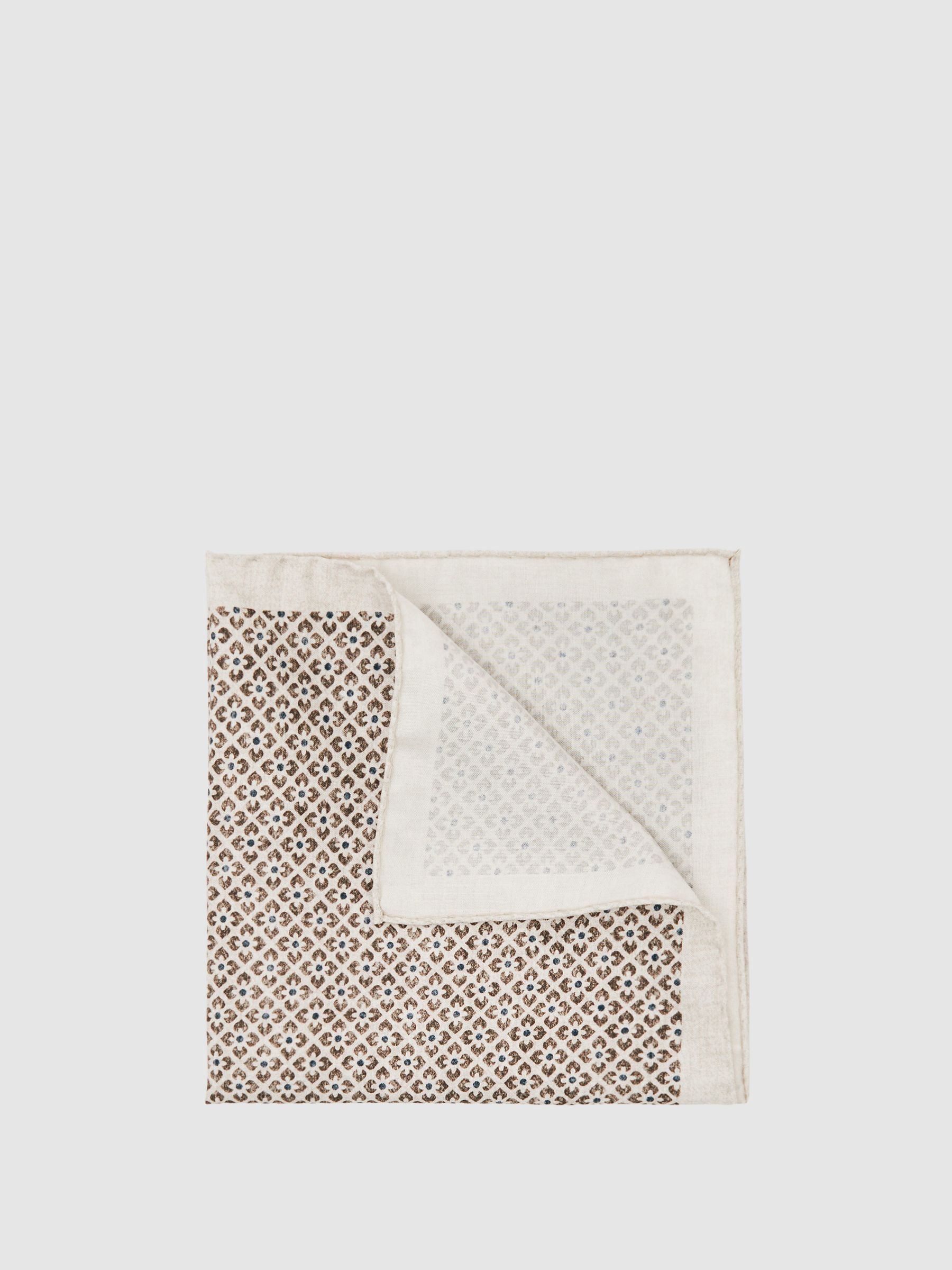 Silk Floral-Print Pocket Square in Oatmeal Melange - Image 1 of 4 Silk Floral-Print Pocket Square in Oatmeal Melange - Image 1 of 4