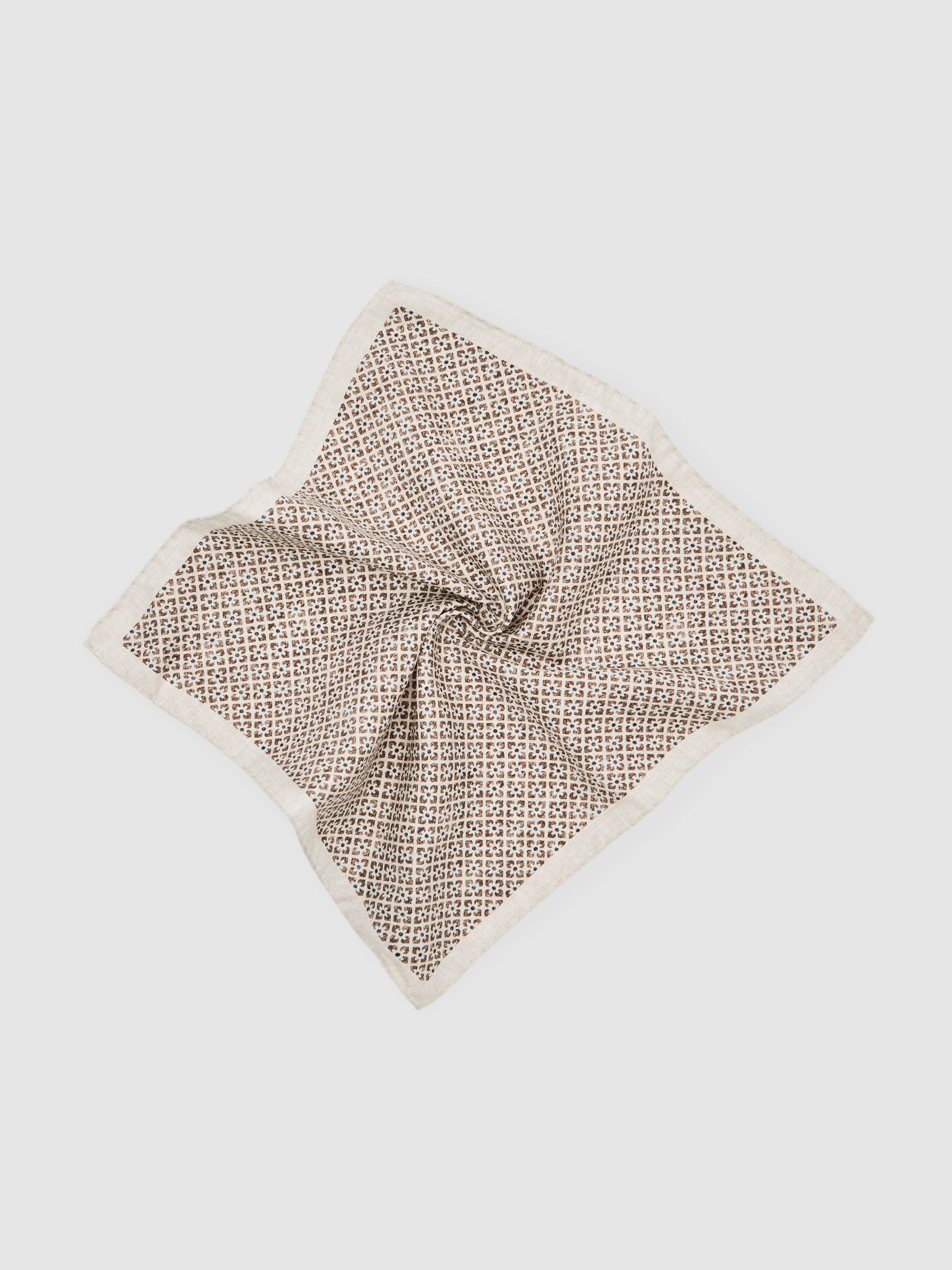 Silk Floral-Print Pocket Square in Oatmeal Melange - Image 3 of 4
