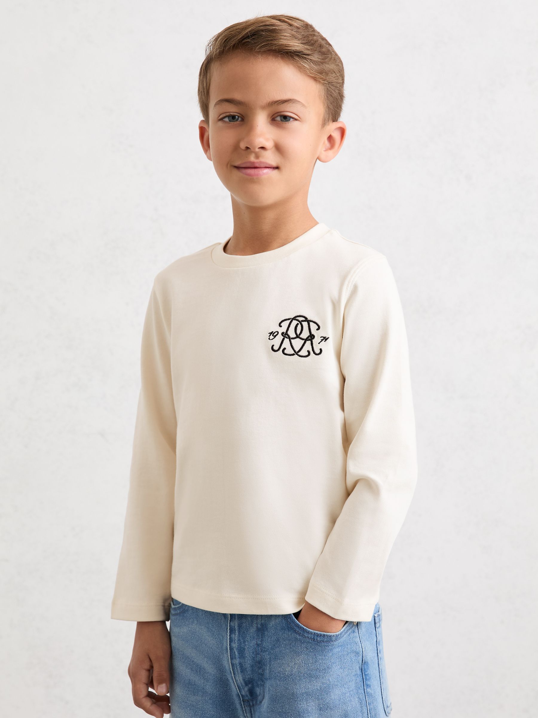 3-9 Monogramm-Baumwoll-Langarmshirt für Jahre in Off-White - Bild 1 von 5