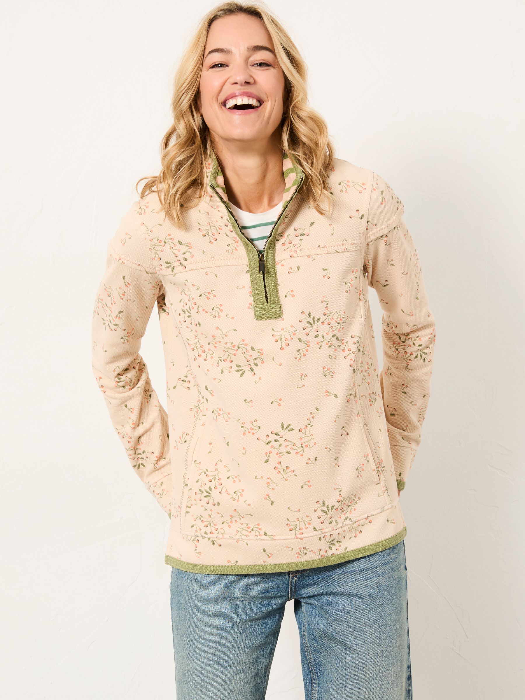 Airlie Multi Cherry Print Half Neck Sweat - Image 1 of 6