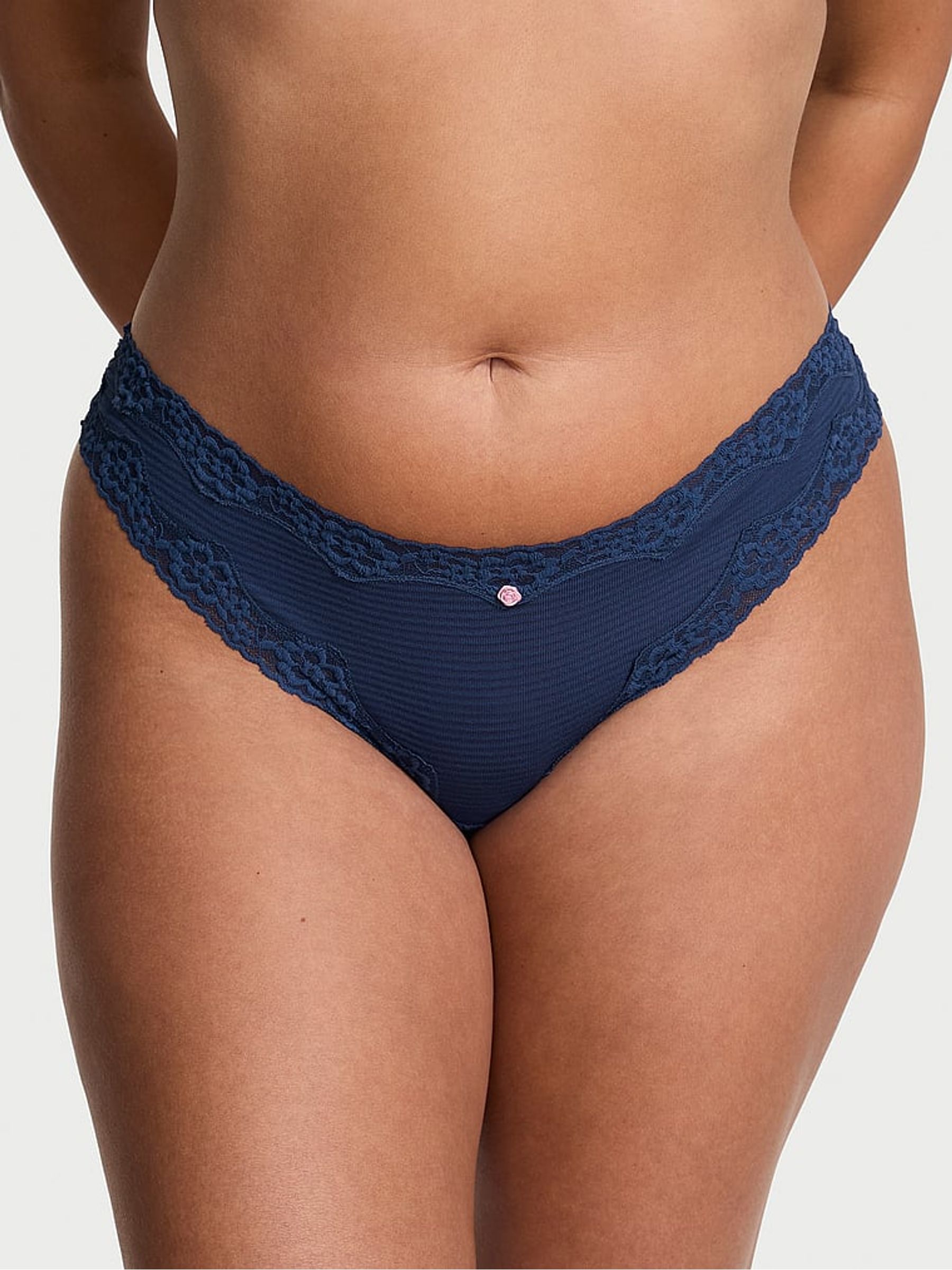 Ink Blue Thong Lace Waist Knickers - Image 1 of 2 Ink Blue Thong Lace Waist Knickers - Image 1 of 2