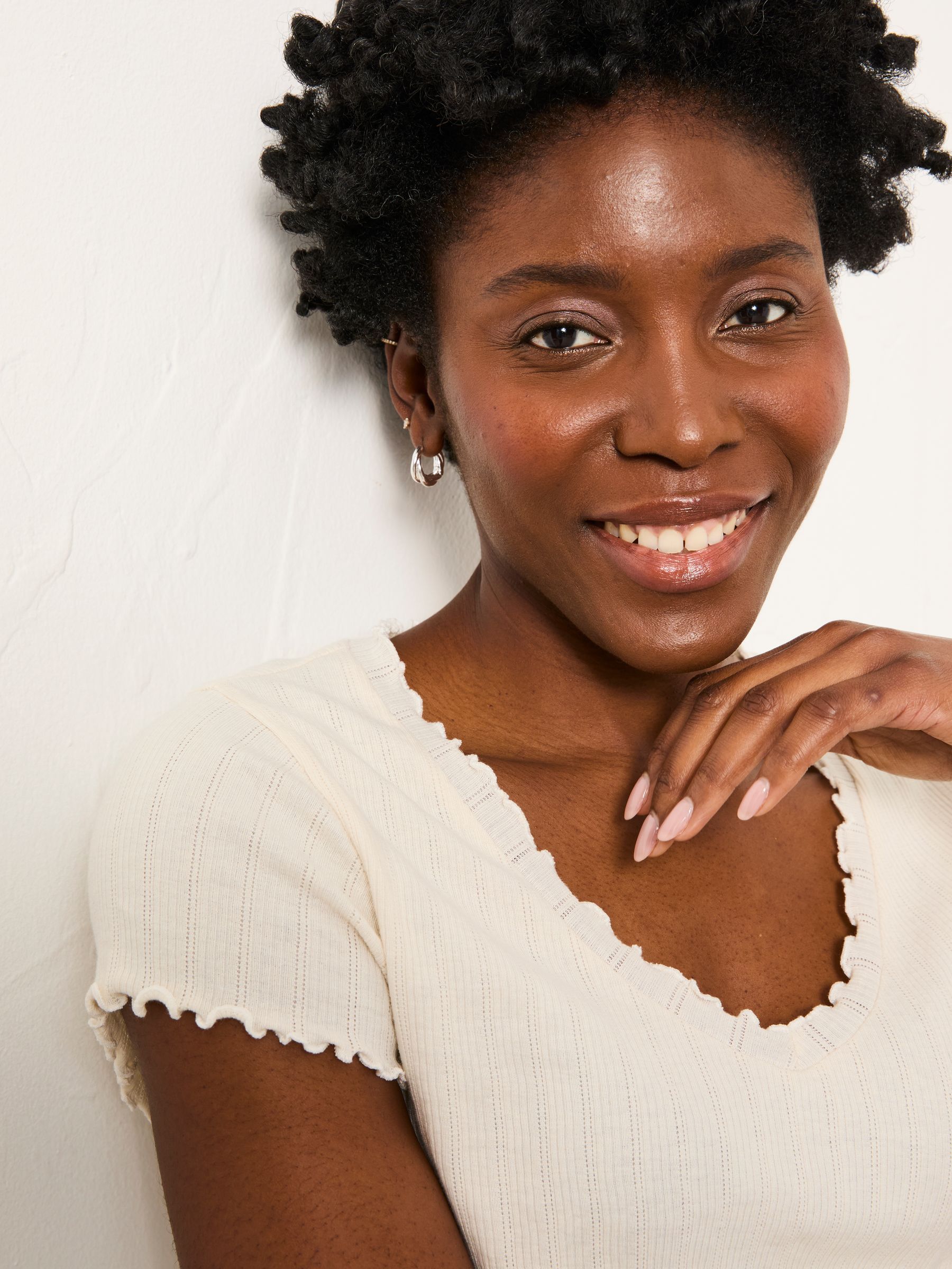 Chloe Ivory Pointelle V Neck Pyjama Top - Image 3 of 5