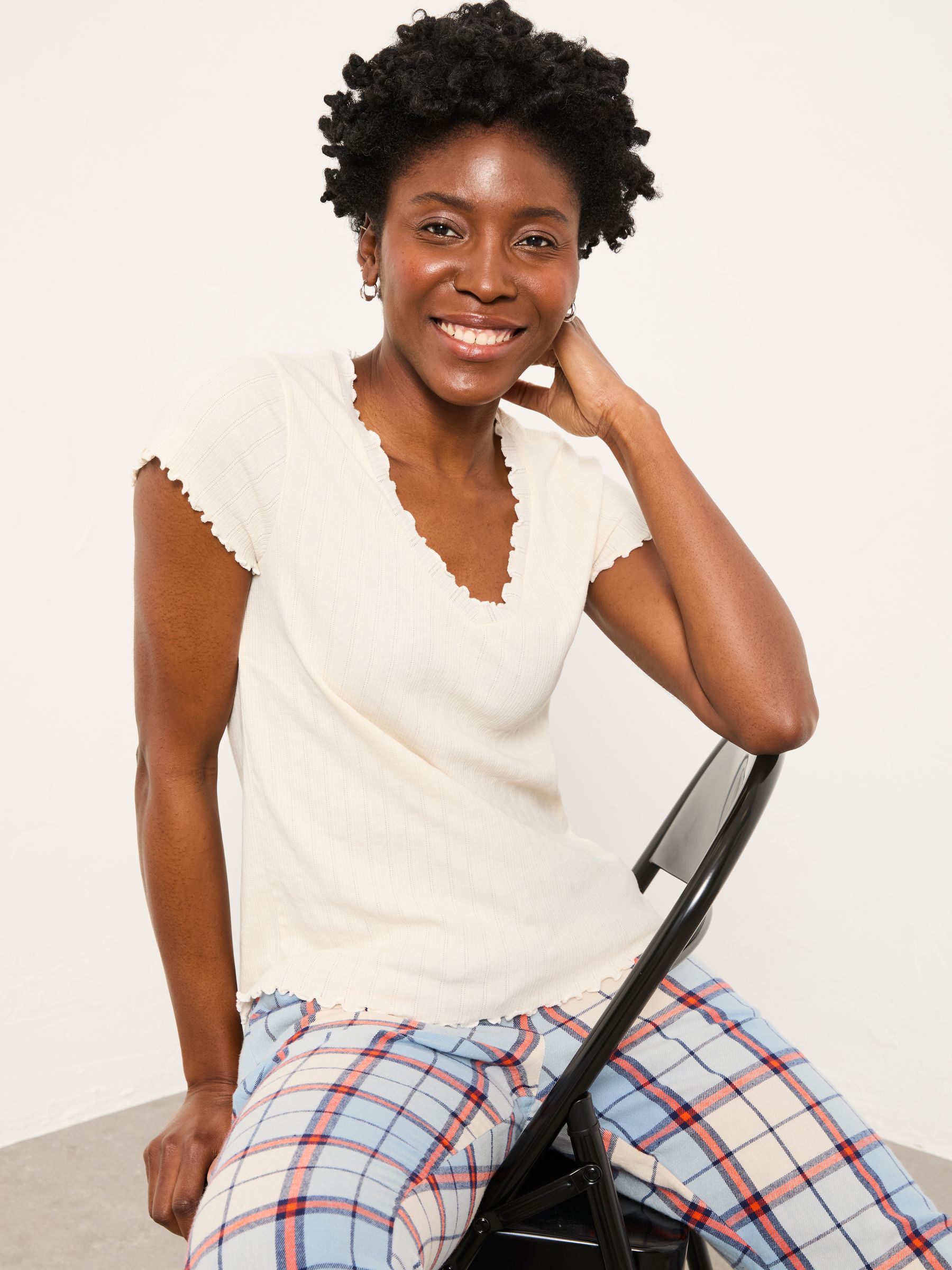 Chloe Ivory Pointelle V Neck Pyjama Top - Image 4 of 5