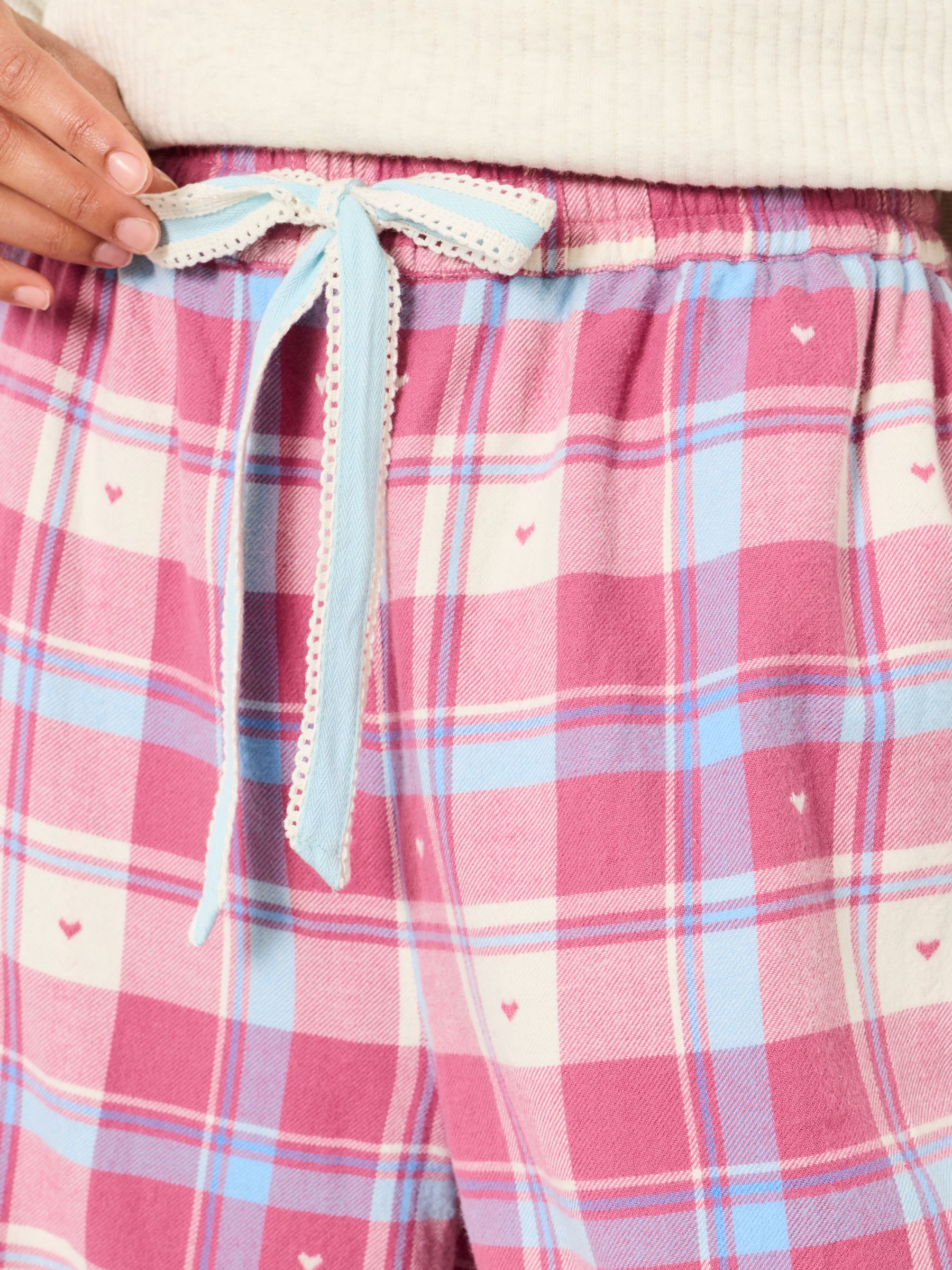 Lola Pink Heart Check Jacquard Boyfriend Pyjama Bottom - Image 3 of 6