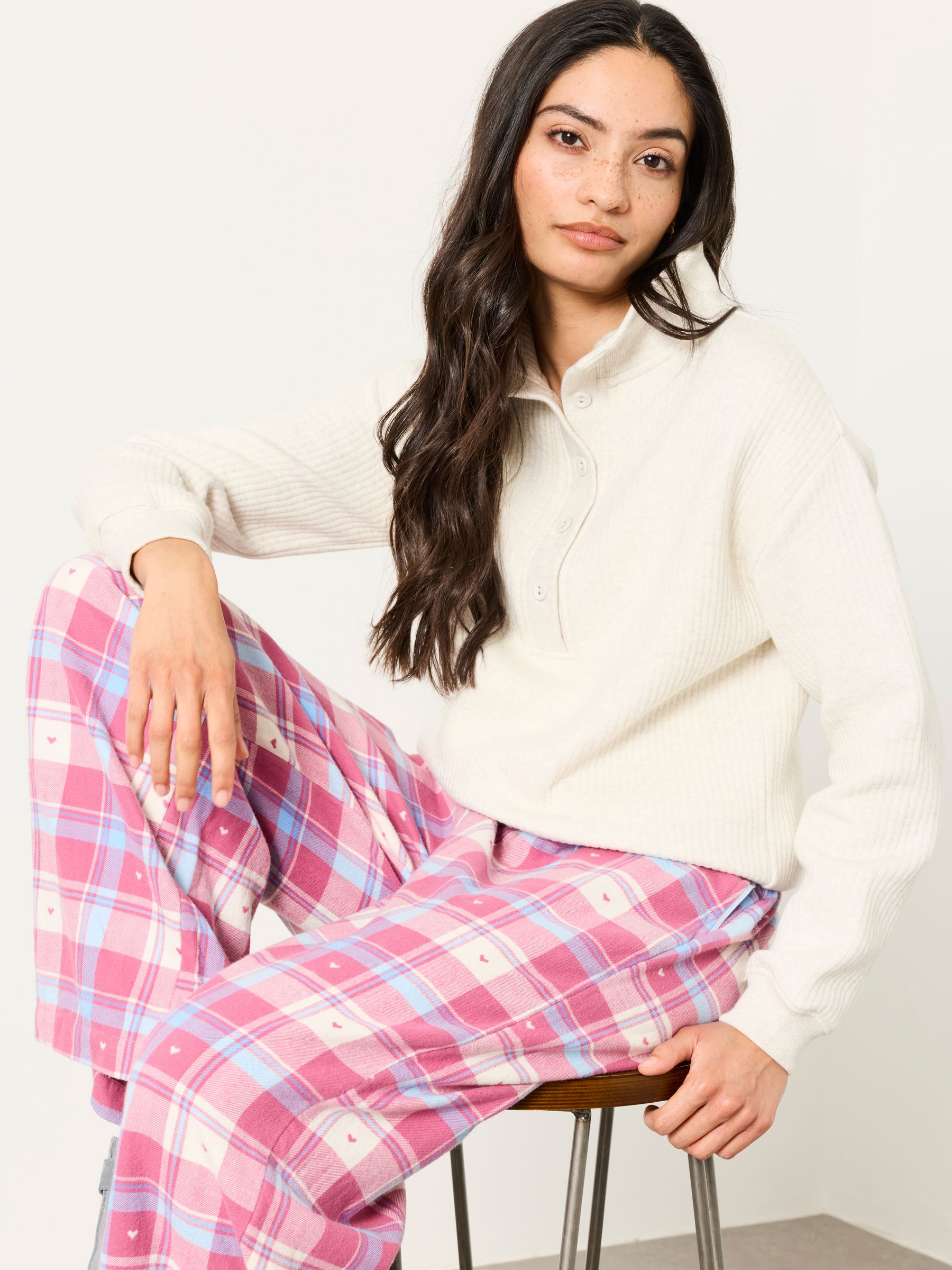 Lola Pink Heart Check Jacquard Boyfriend Pyjama Bottom - Image 4 of 6