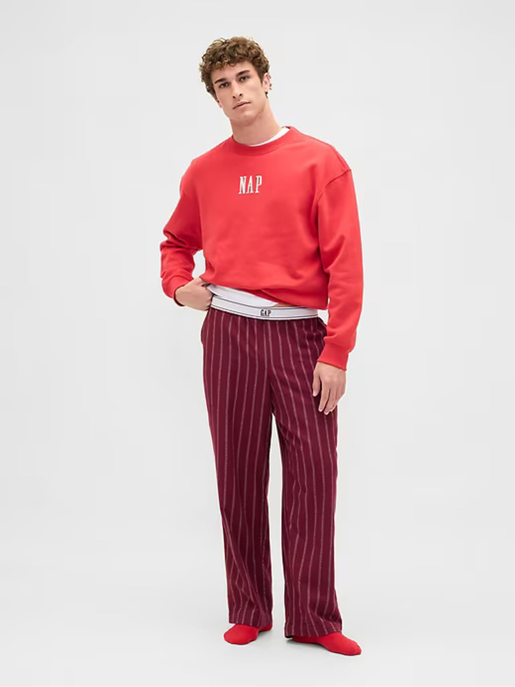 Burgundy Red Stripe Trouser Cotton Flannel Pyjama Bottoms - Image 3 of 8