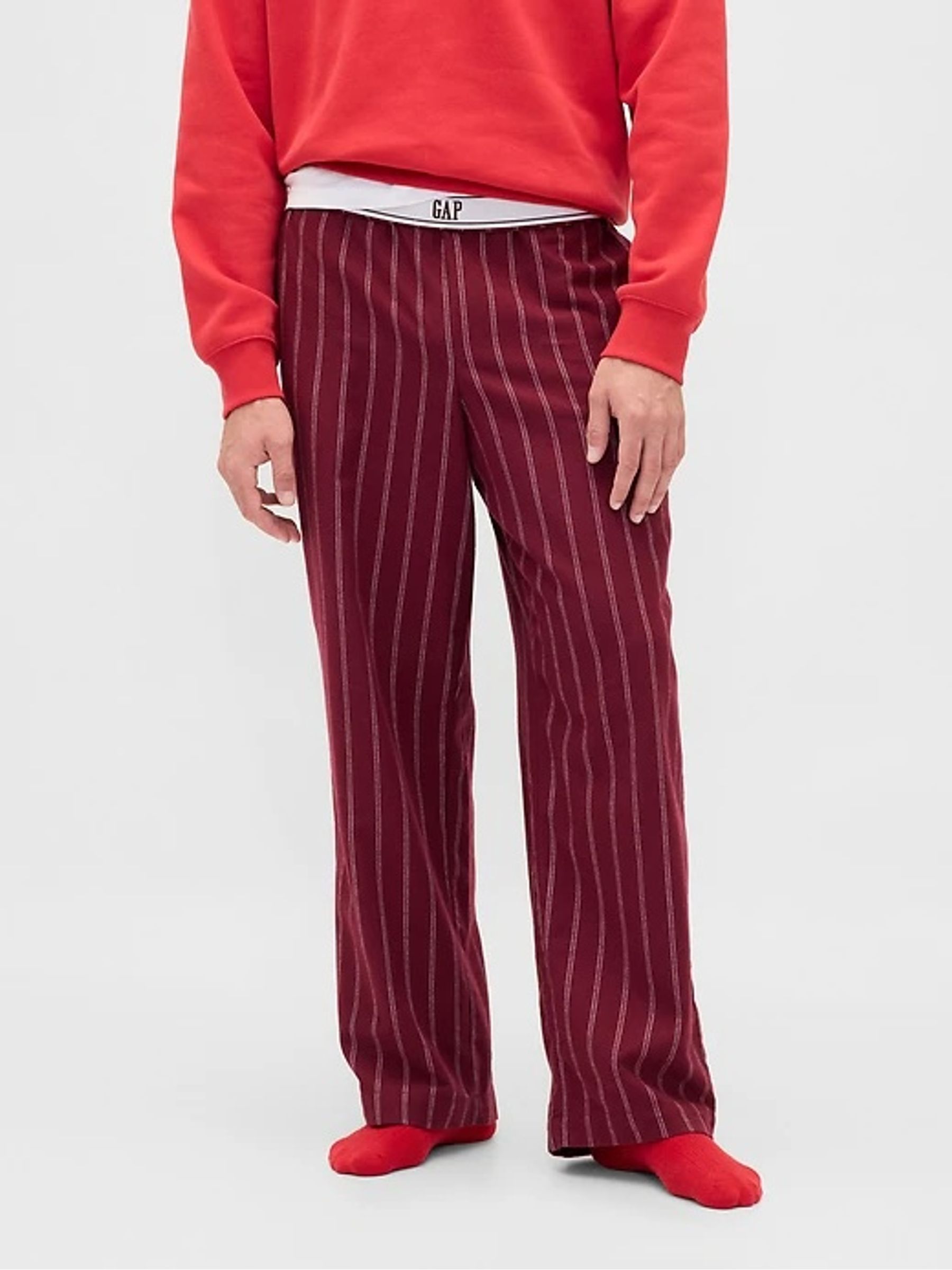 Burgundy Red Stripe Trouser Cotton Flannel Pyjama Bottoms - Image 4 of 8