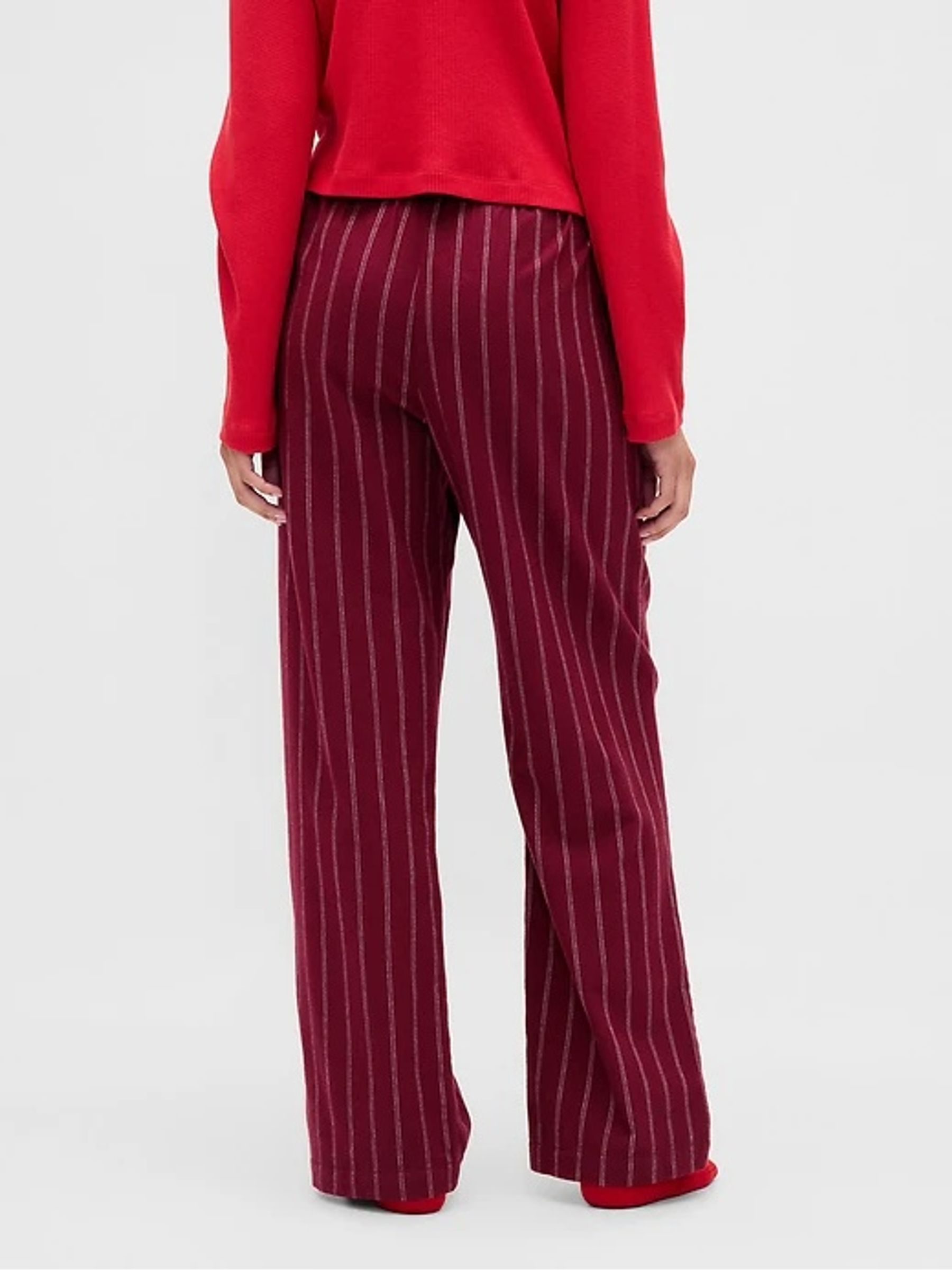 Burgundy Red Stripe Trouser Cotton Flannel Pyjama Bottoms - Image 5 of 8
