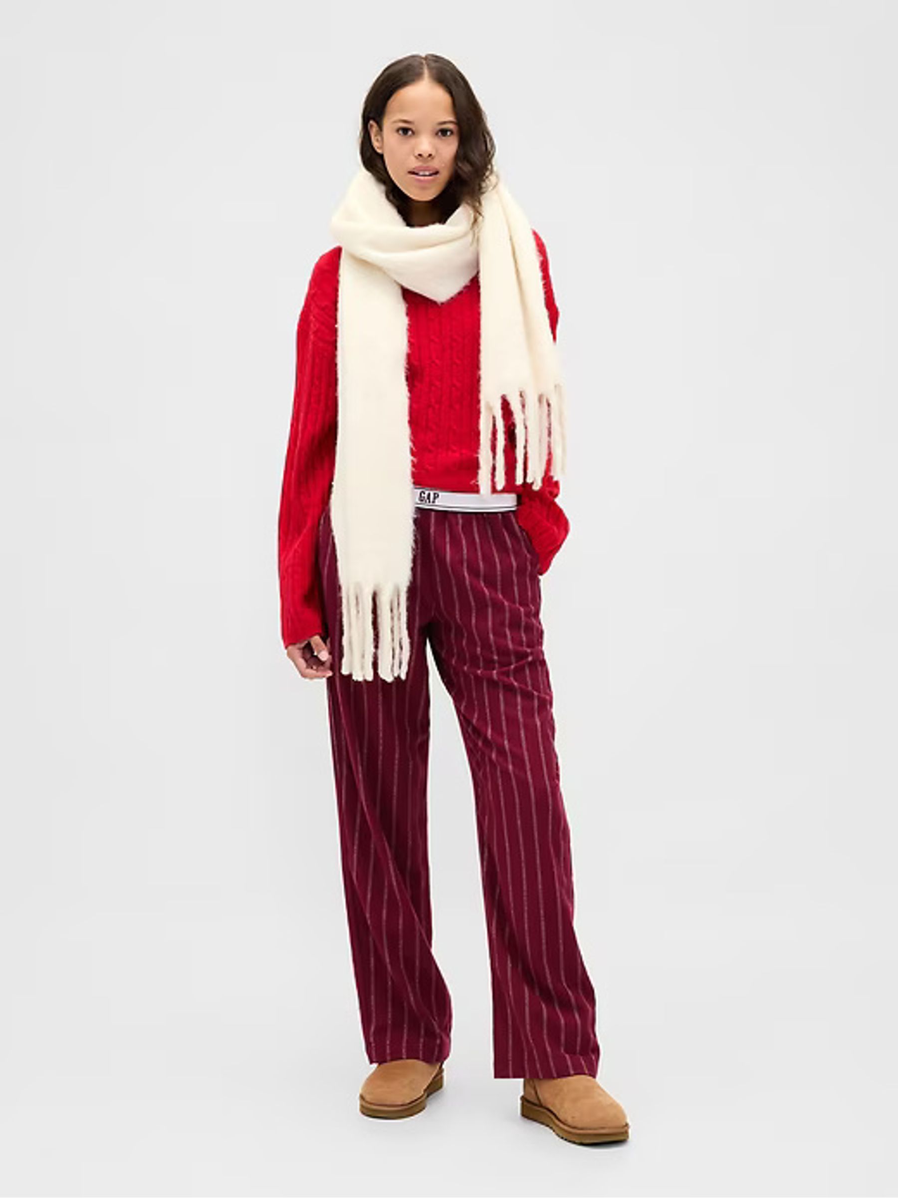 Burgundy Red Stripe Trouser Cotton Flannel Pyjama Bottoms - Image 6 of 8