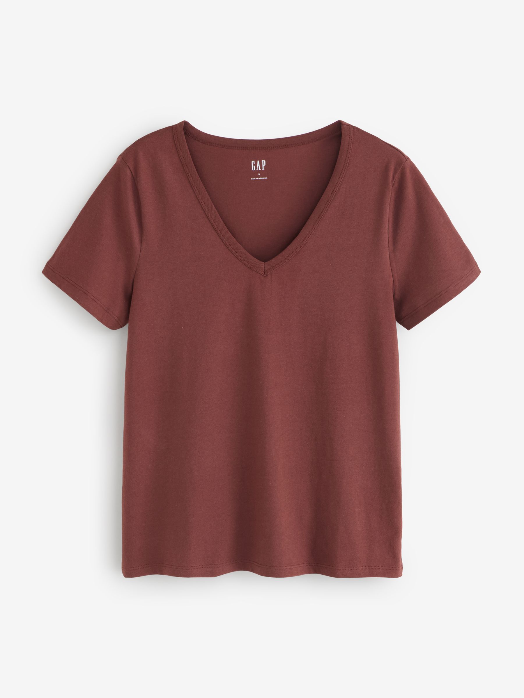 Burgundy Red V-Neck Favourite Cotton Short Sleeve T-Shirt - Image 1 of 5 Burgundy Red V-Neck Favourite Cotton Short Sleeve T-Shirt - Image 1 of 5
