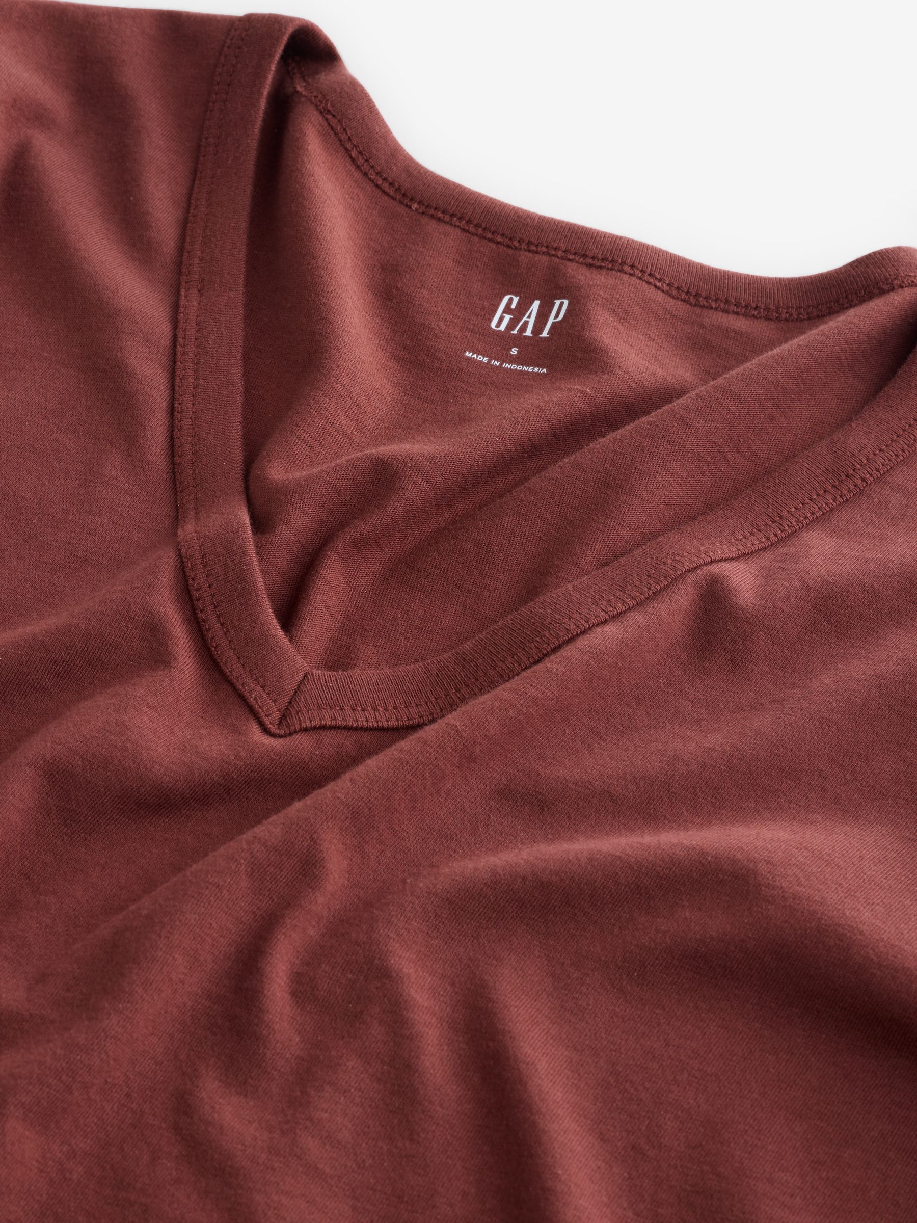 Burgundy Red V-Neck Favourite Cotton Short Sleeve T-Shirt - Image 4 of 5