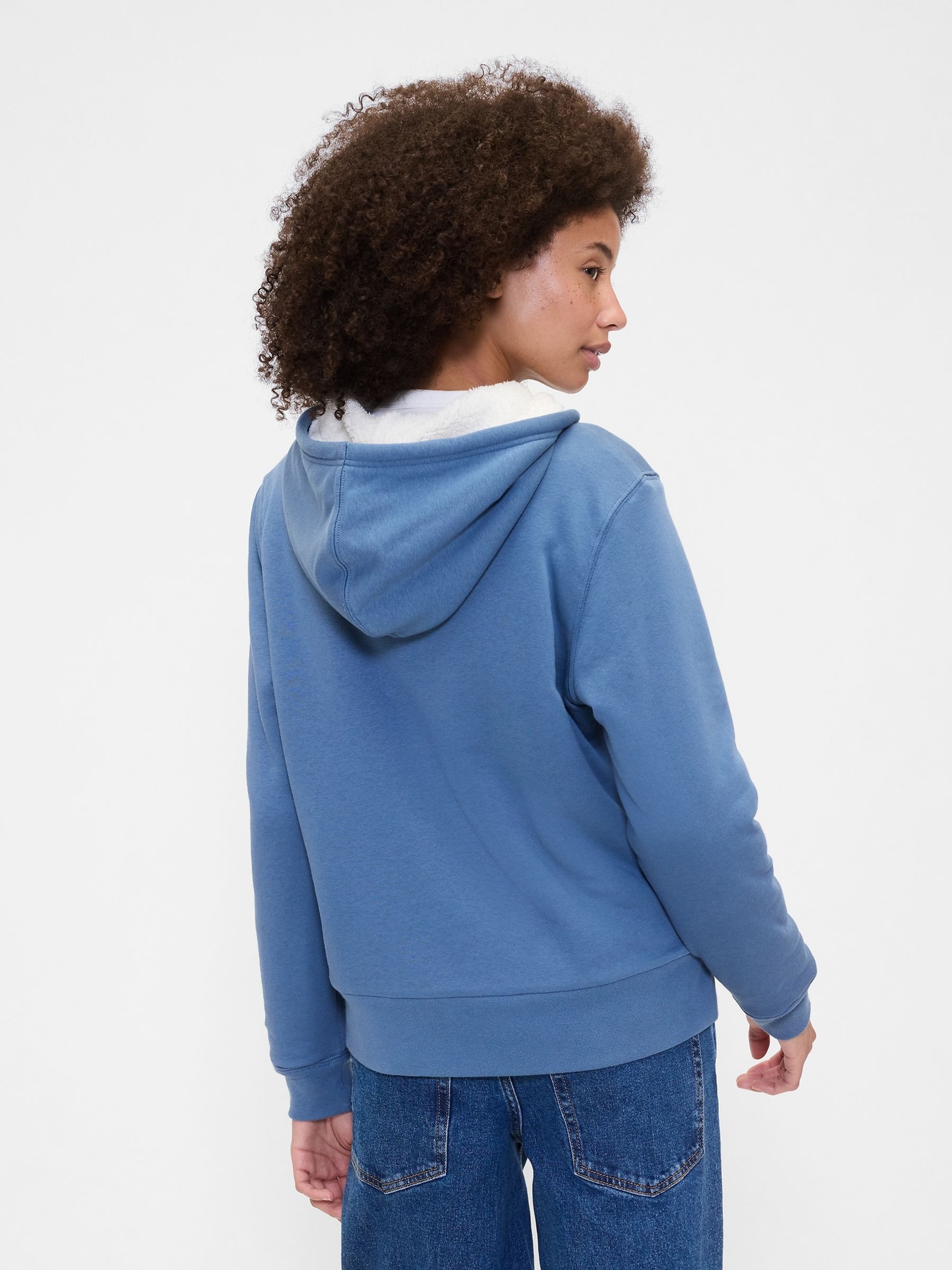 Blue Relaxed Logo Sherpa-Lined Zip Hoodie - Image 2 of 4