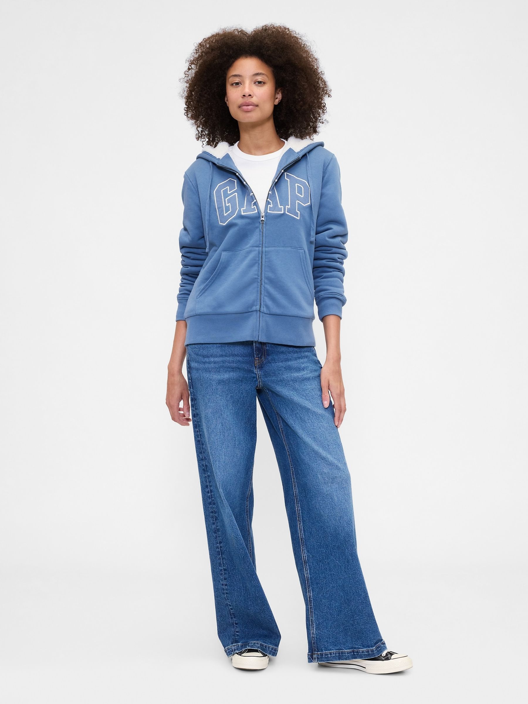 Blue Relaxed Logo Sherpa-Lined Zip Hoodie - Image 3 of 4
