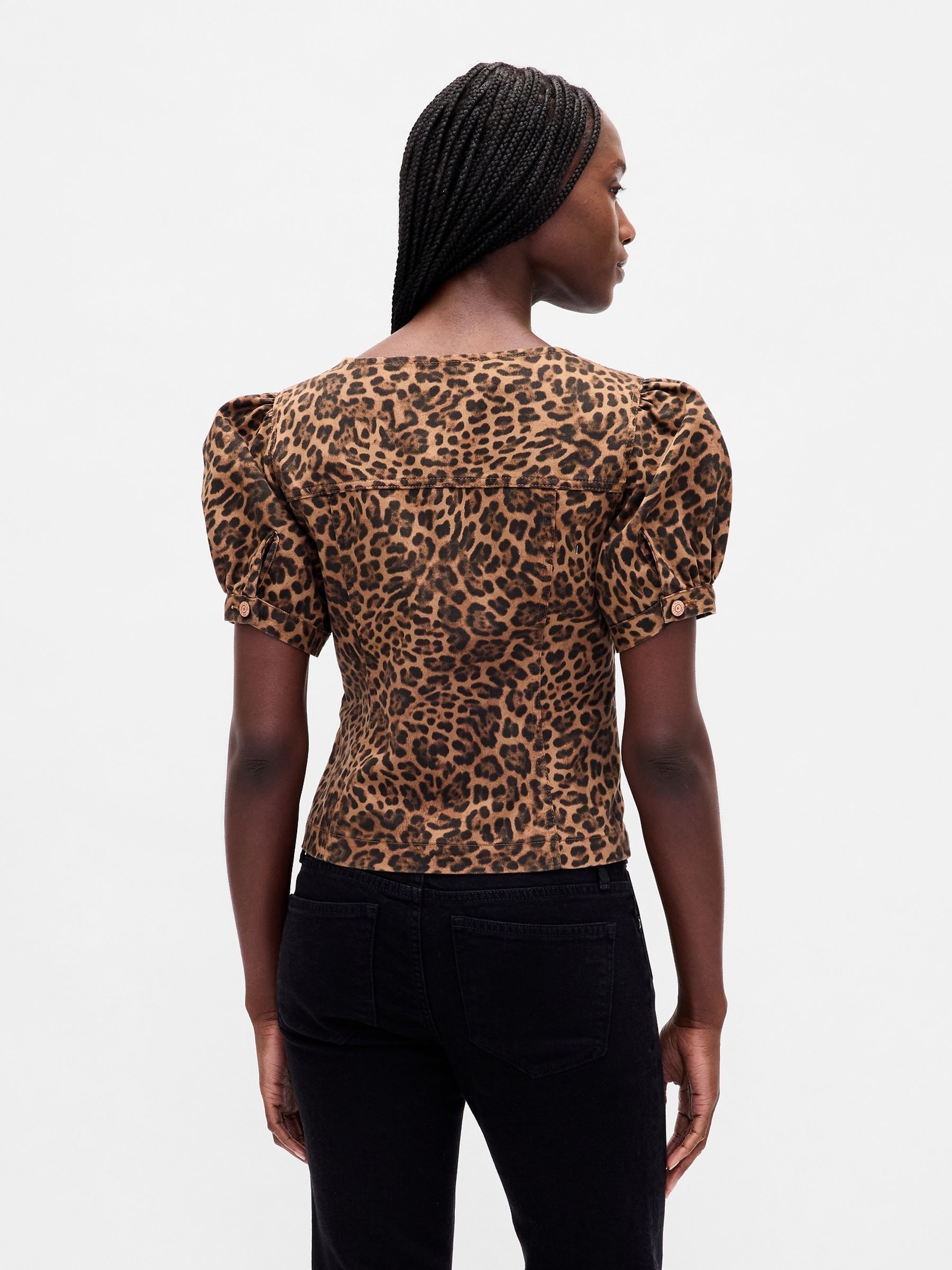 Leopard Puff-Sleeve Seamed Top - Image 2 of 5
