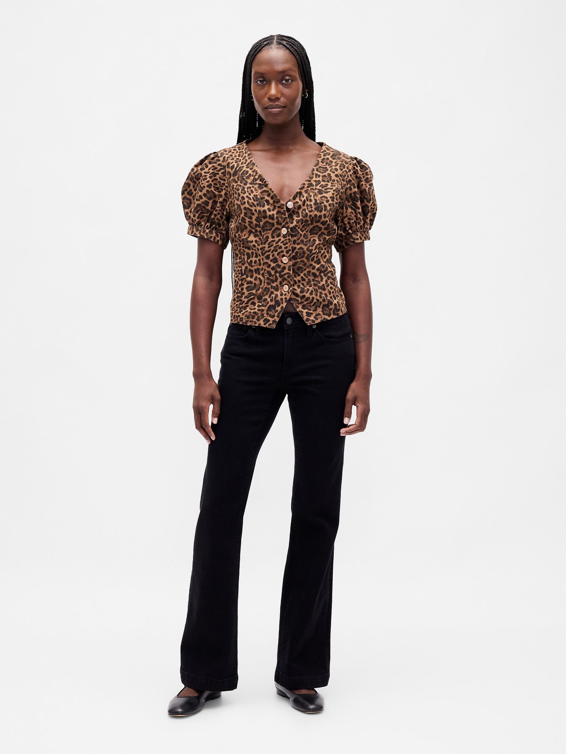 Leopard Puff-Sleeve Seamed Top - Image 3 of 5