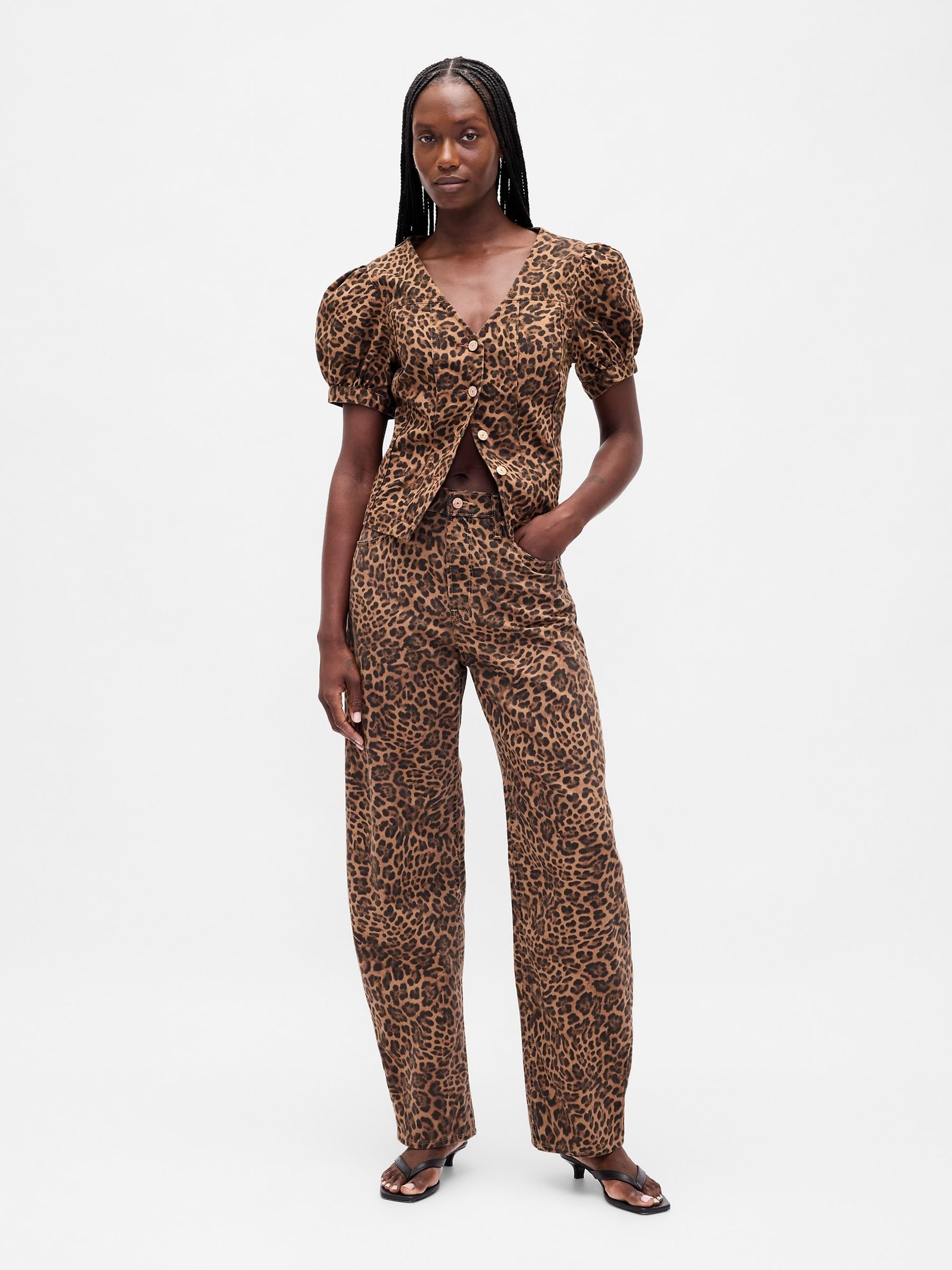 Leopard Puff-Sleeve Seamed Top - Image 5 of 5