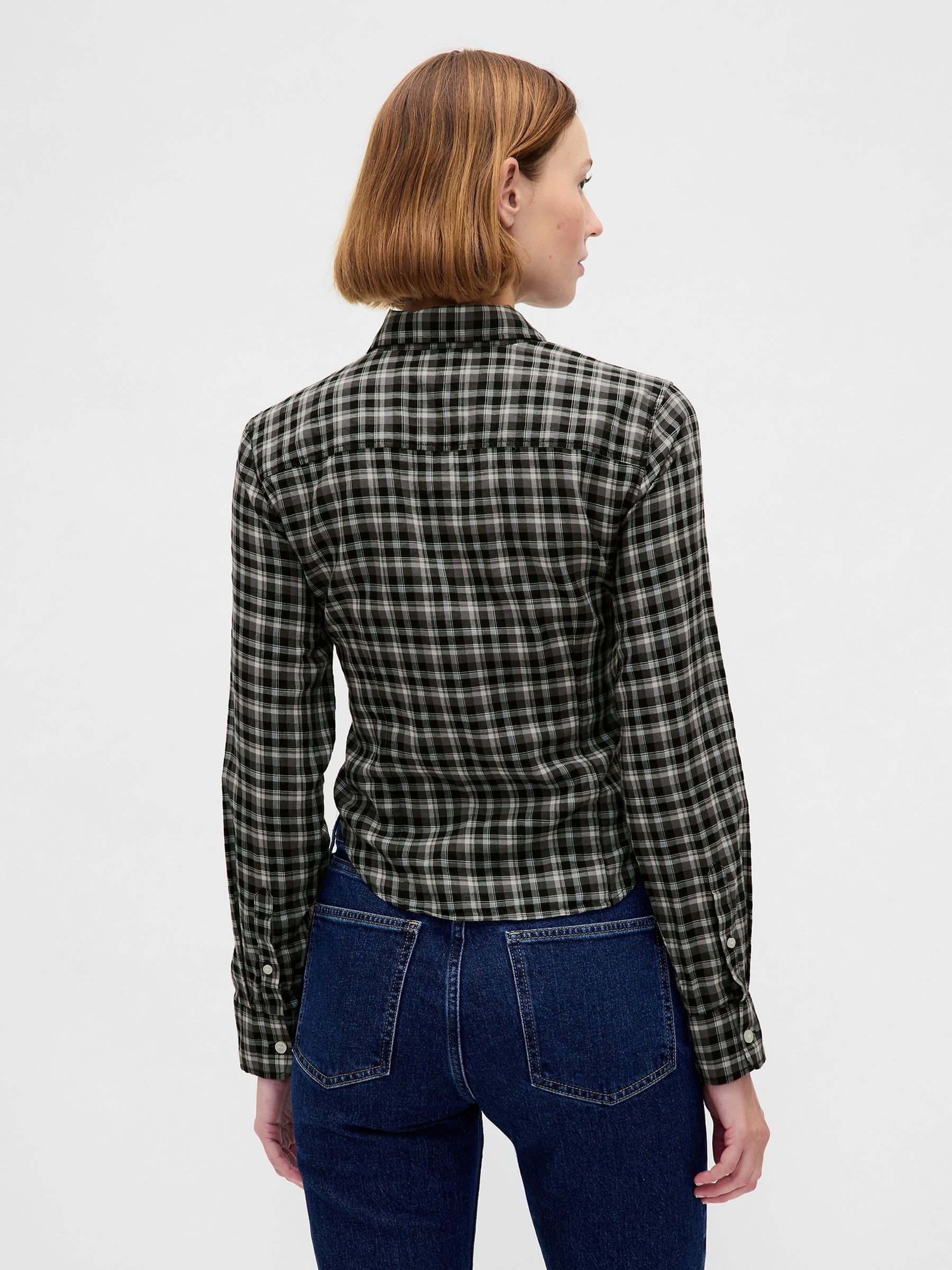 Black Flannel Fitted Check Shirt - Image 2 of 3
