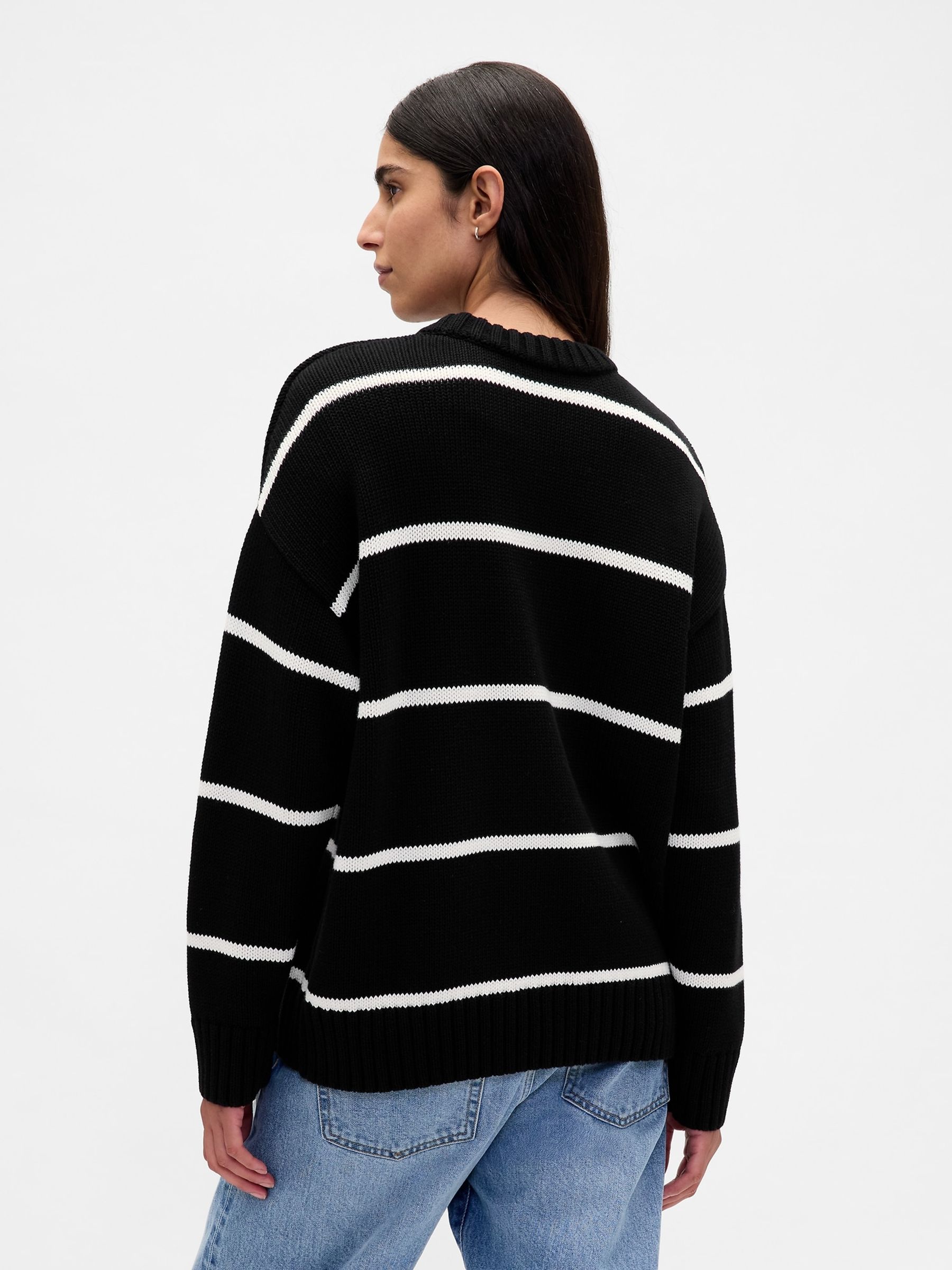 Black Striped Cotton Oversized Jumper - Image 2 of 4