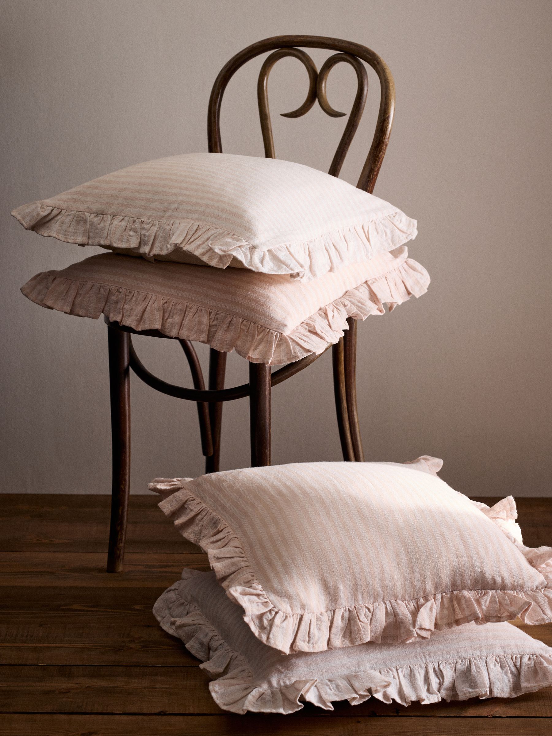 4 Pack Pink Stripe Ruffle Cotton Cushion Covers - Image 1 of 5