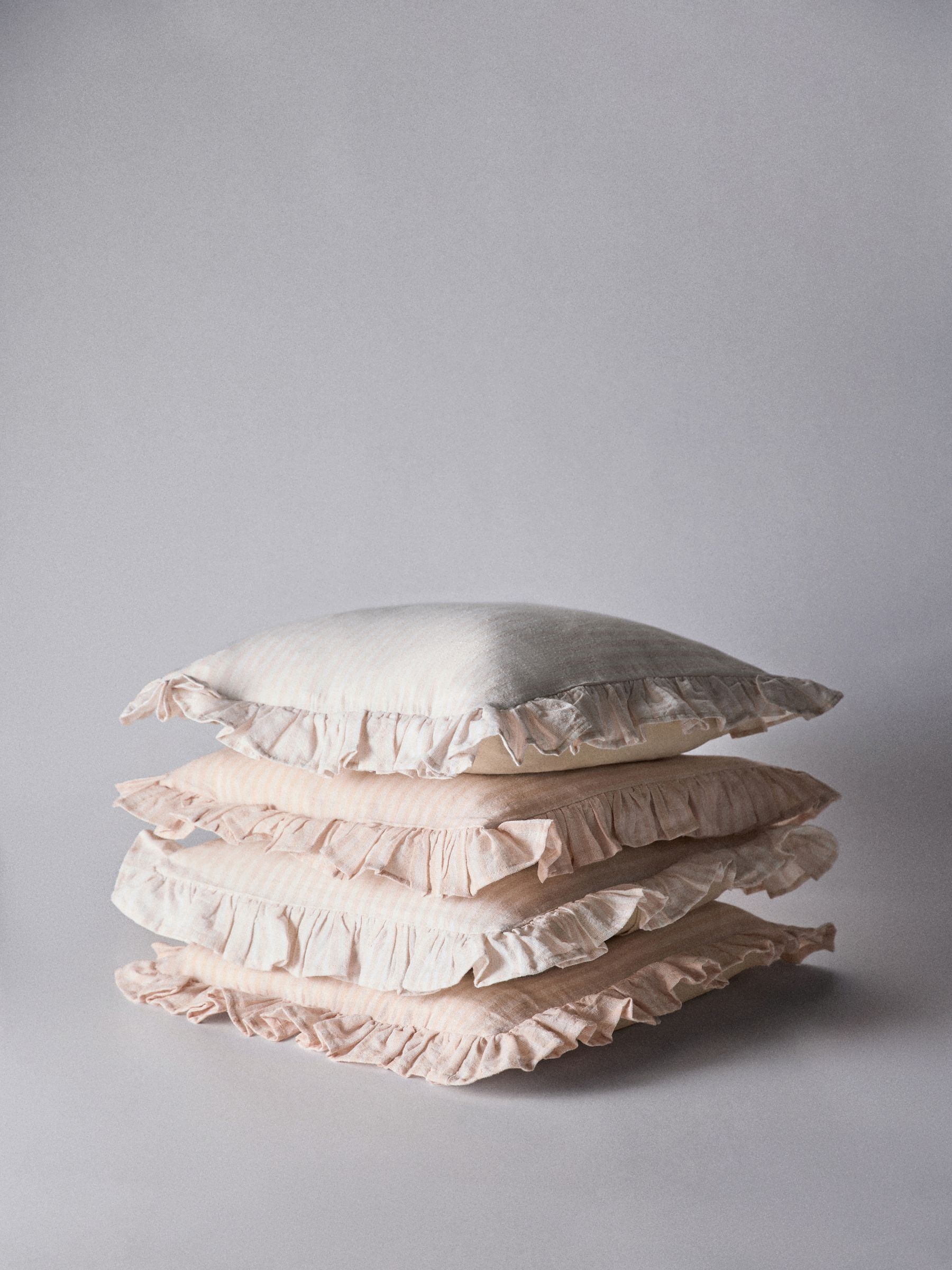 4 Pack Pink Stripe Ruffle Cotton Cushion Covers - Image 2 of 5