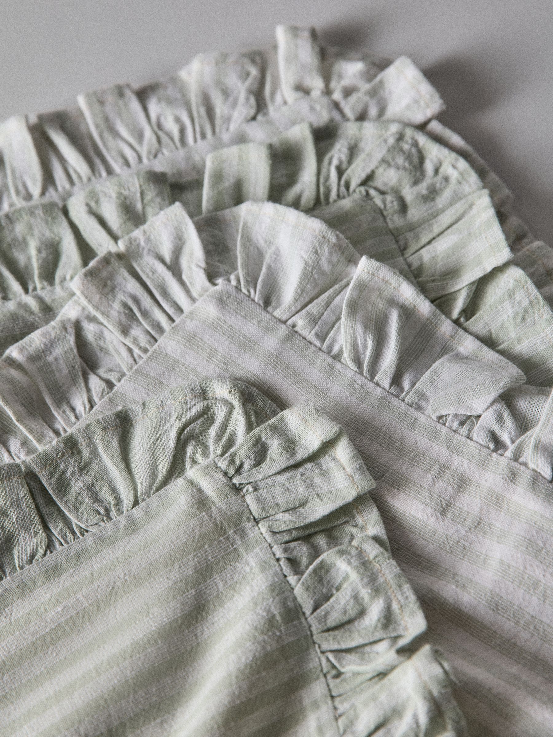 4 Pack Green Stripe Ruffle Cotton Cushion Covers - Image 4 of 4