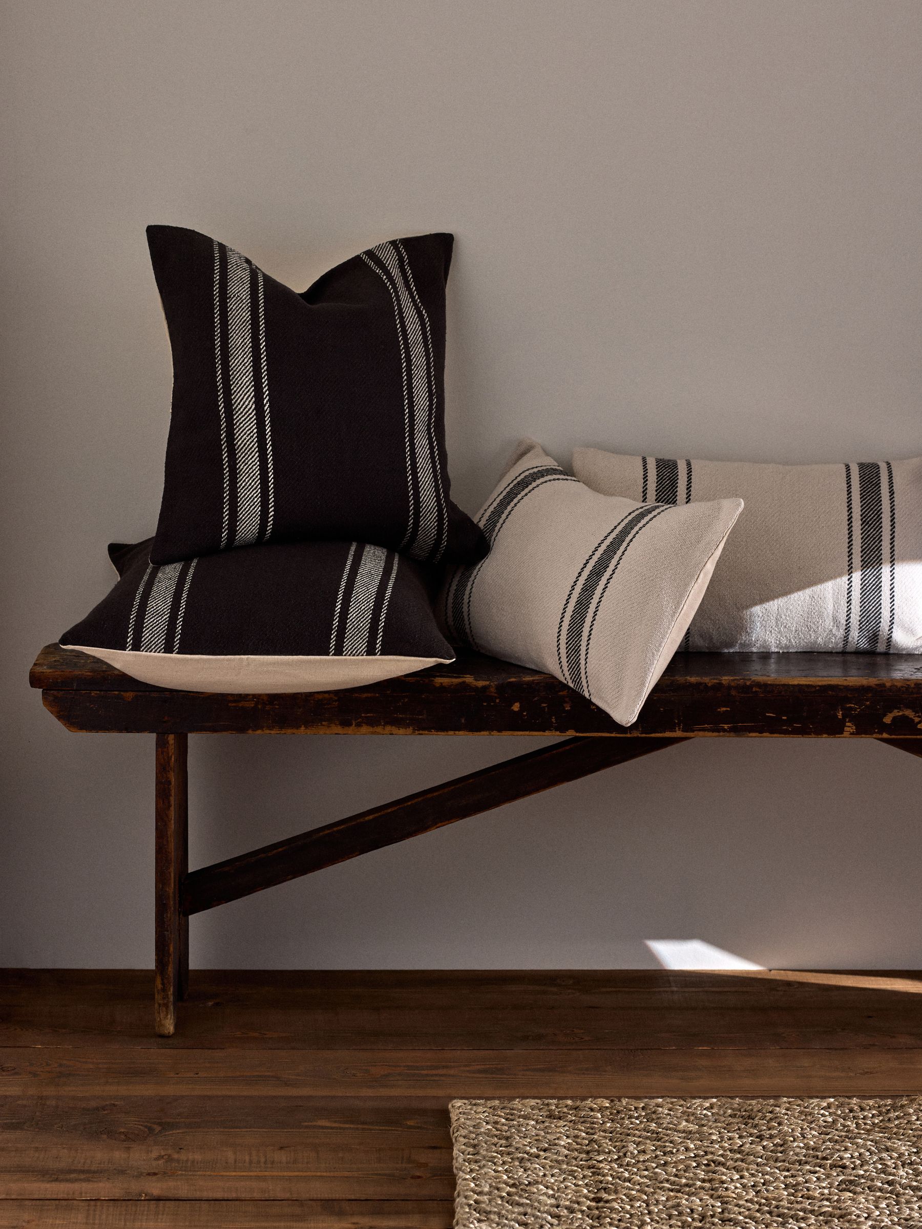 4 Pack Black/Natural Woven Stripe Cushion Covers - Image 1 of 4