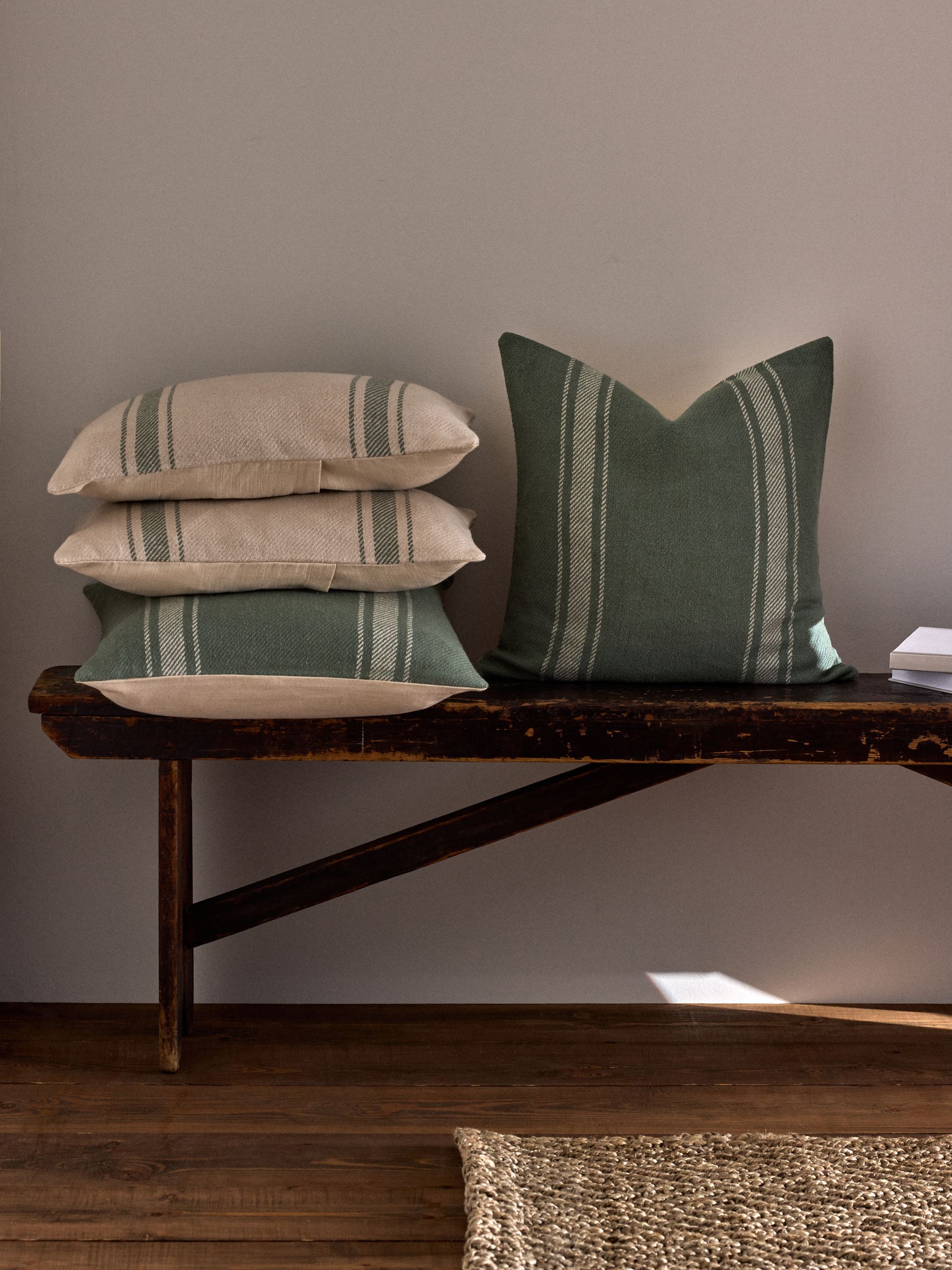 4 Pack Green/Natural Woven Stripe Cushion Covers - Image 1 of 4 4 Pack Green/Natural Woven Stripe Cushion Covers - Image 1 of 4