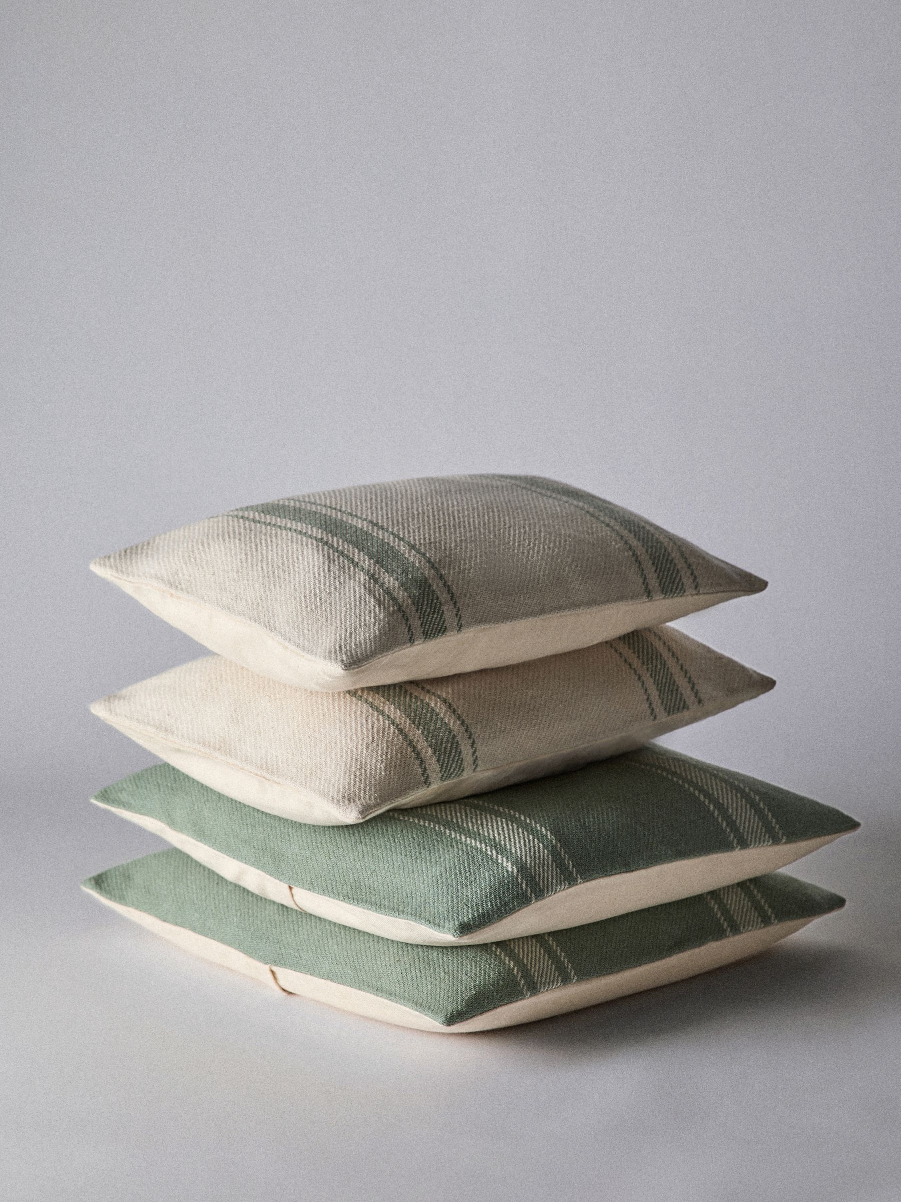 4 Pack Green/Natural Woven Stripe Cushion Covers - Image 2 of 4 4 Pack Green/Natural Woven Stripe Cushion Covers - Image 2 of 4