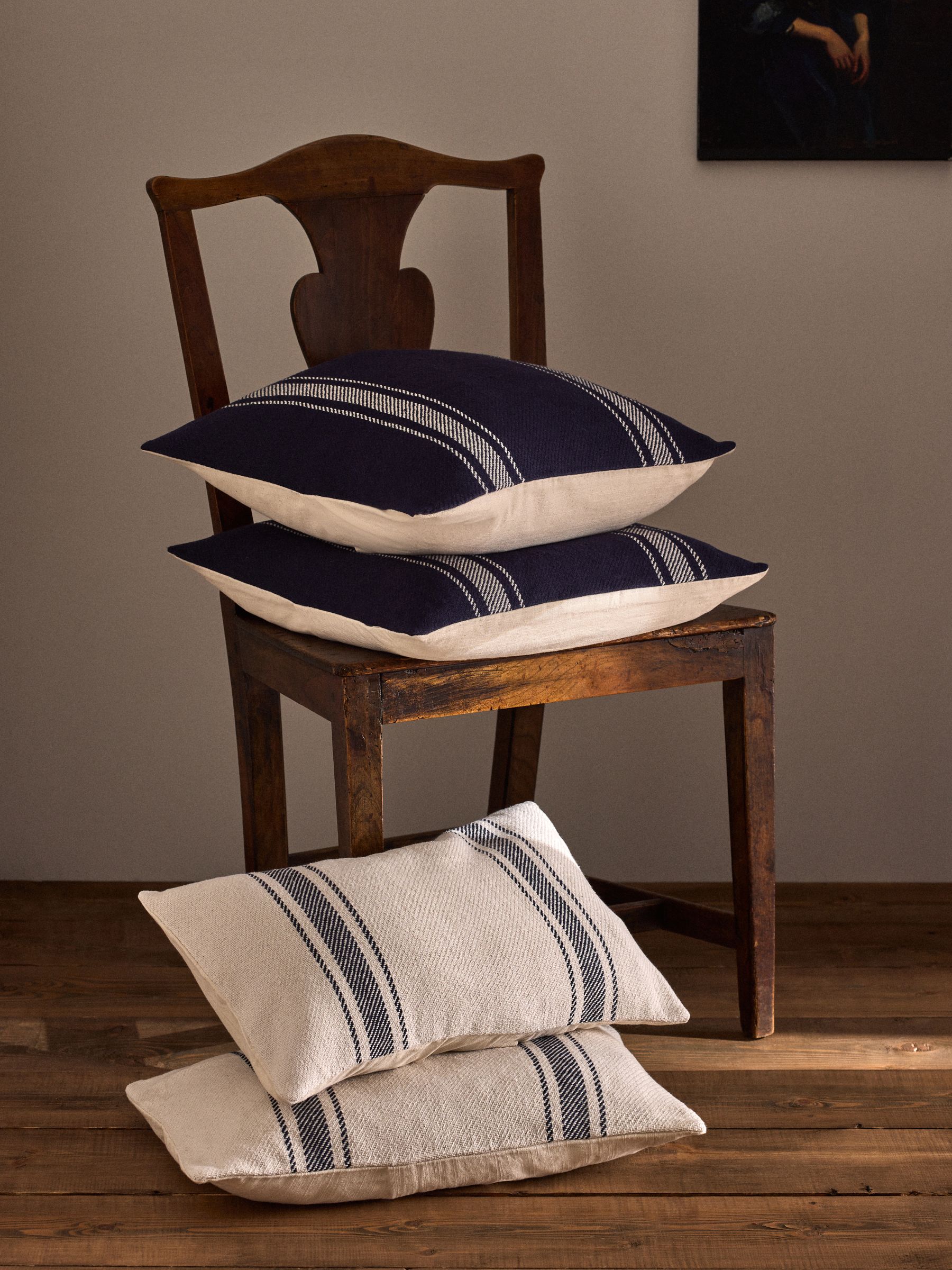 4 Pack Navy/Natural Woven Stripe Cushion Covers - Image 1 of 4 4 Pack Navy/Natural Woven Stripe Cushion Covers - Image 1 of 4