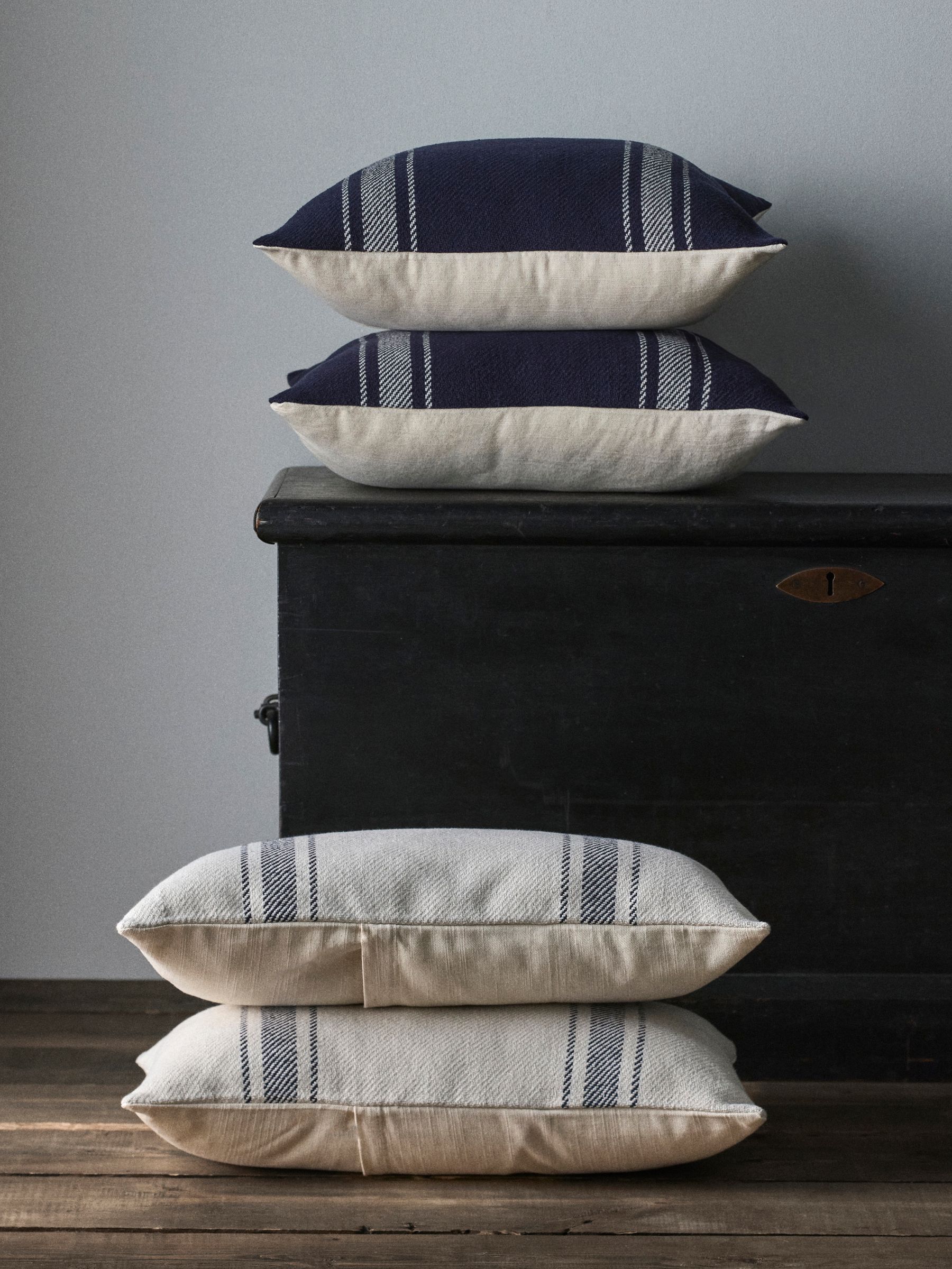 4 Pack Navy/Natural Woven Stripe Cushion Covers - Image 2 of 4 4 Pack Navy/Natural Woven Stripe Cushion Covers - Image 2 of 4