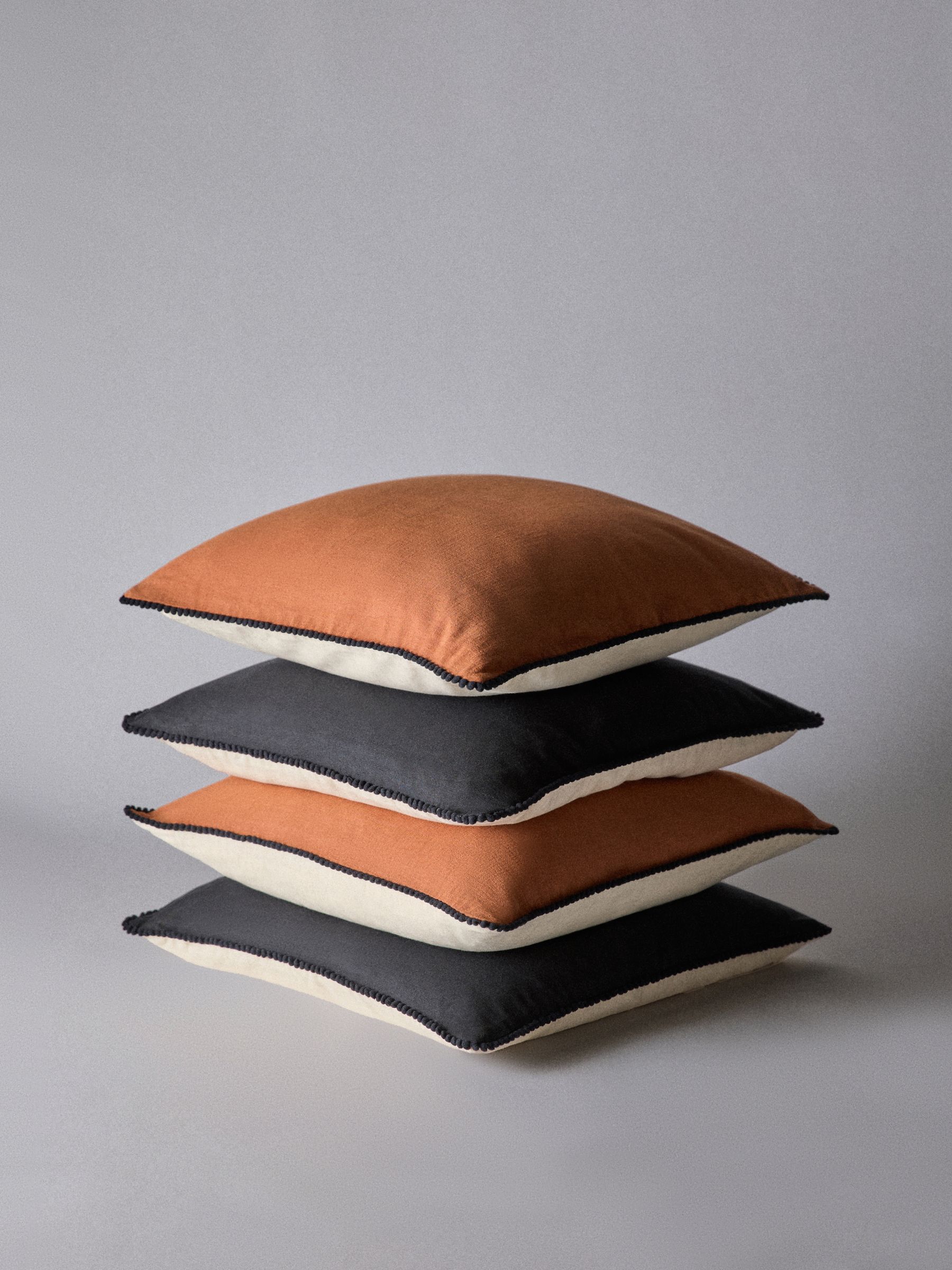 4 Pack Black/Natural Woodblock Printed Cotton Cushion Covers - Image 1 of 5