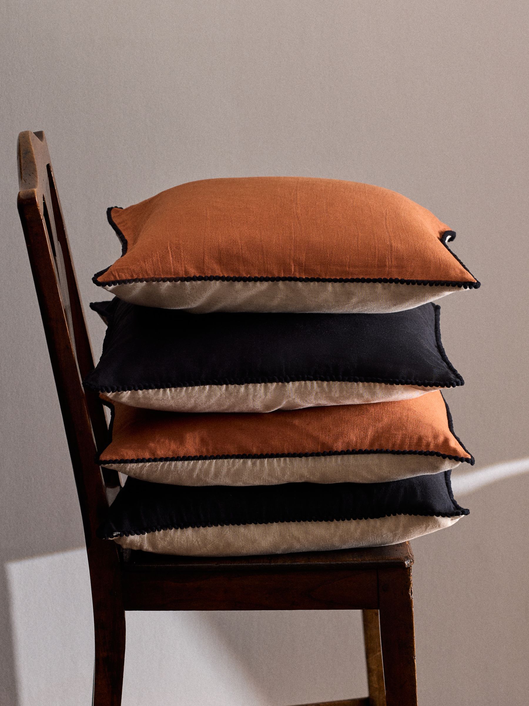 4 Pack Black/Natural Woodblock Printed Cotton Cushion Covers - Image 2 of 5