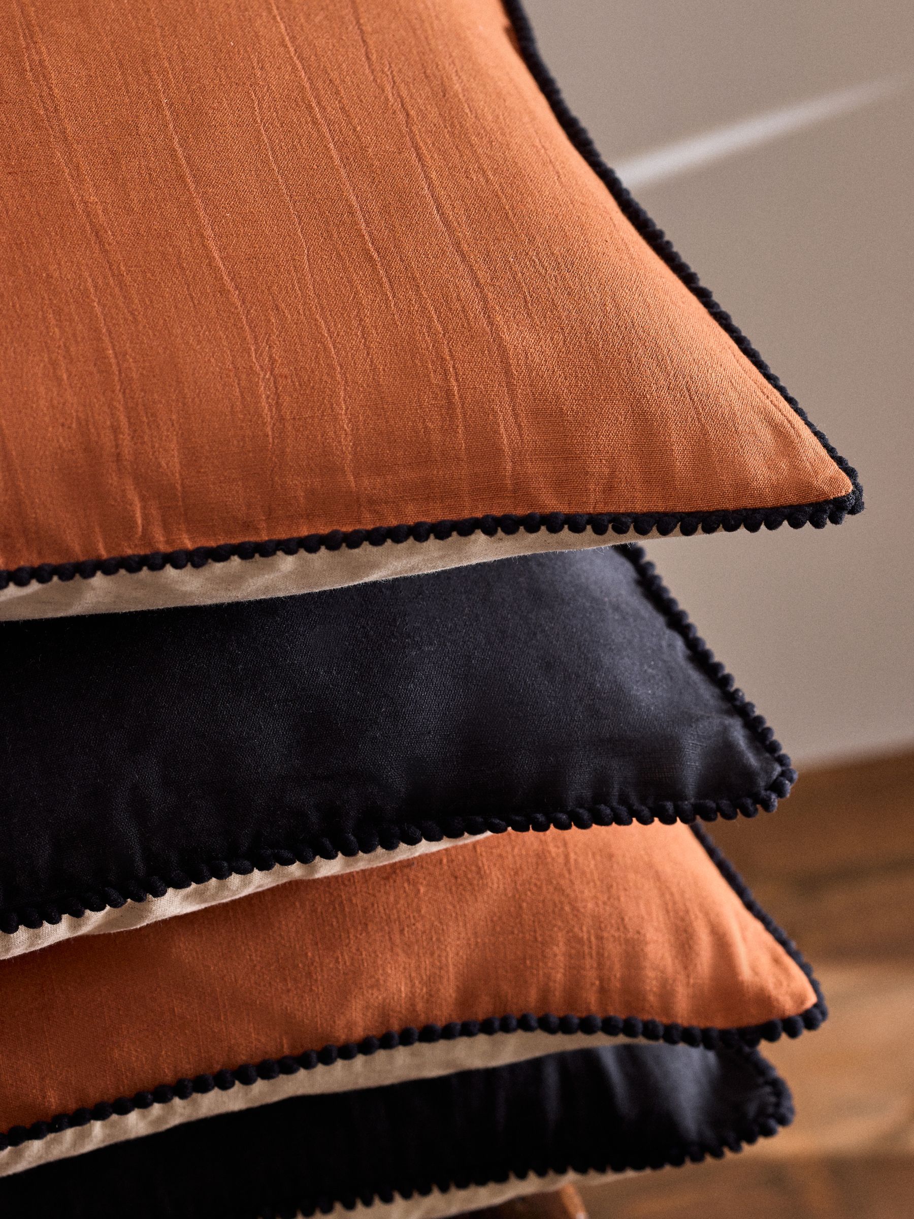 4 Pack Black/Natural Woodblock Printed Cotton Cushion Covers - Image 3 of 5