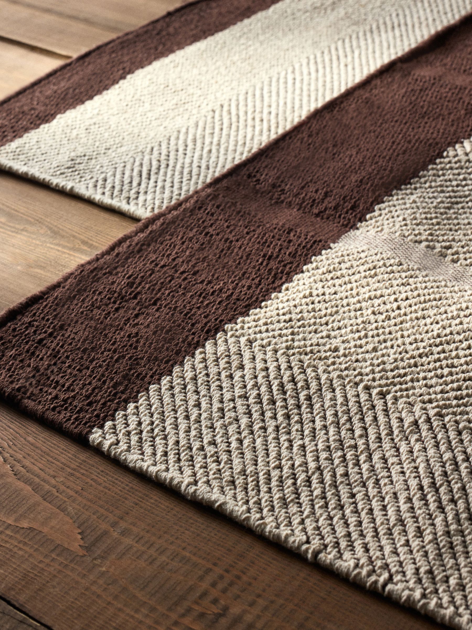 2 Pack Natural Cotton Stripe Woven Herringbone Flatweave Rugs - Image 4 of 6