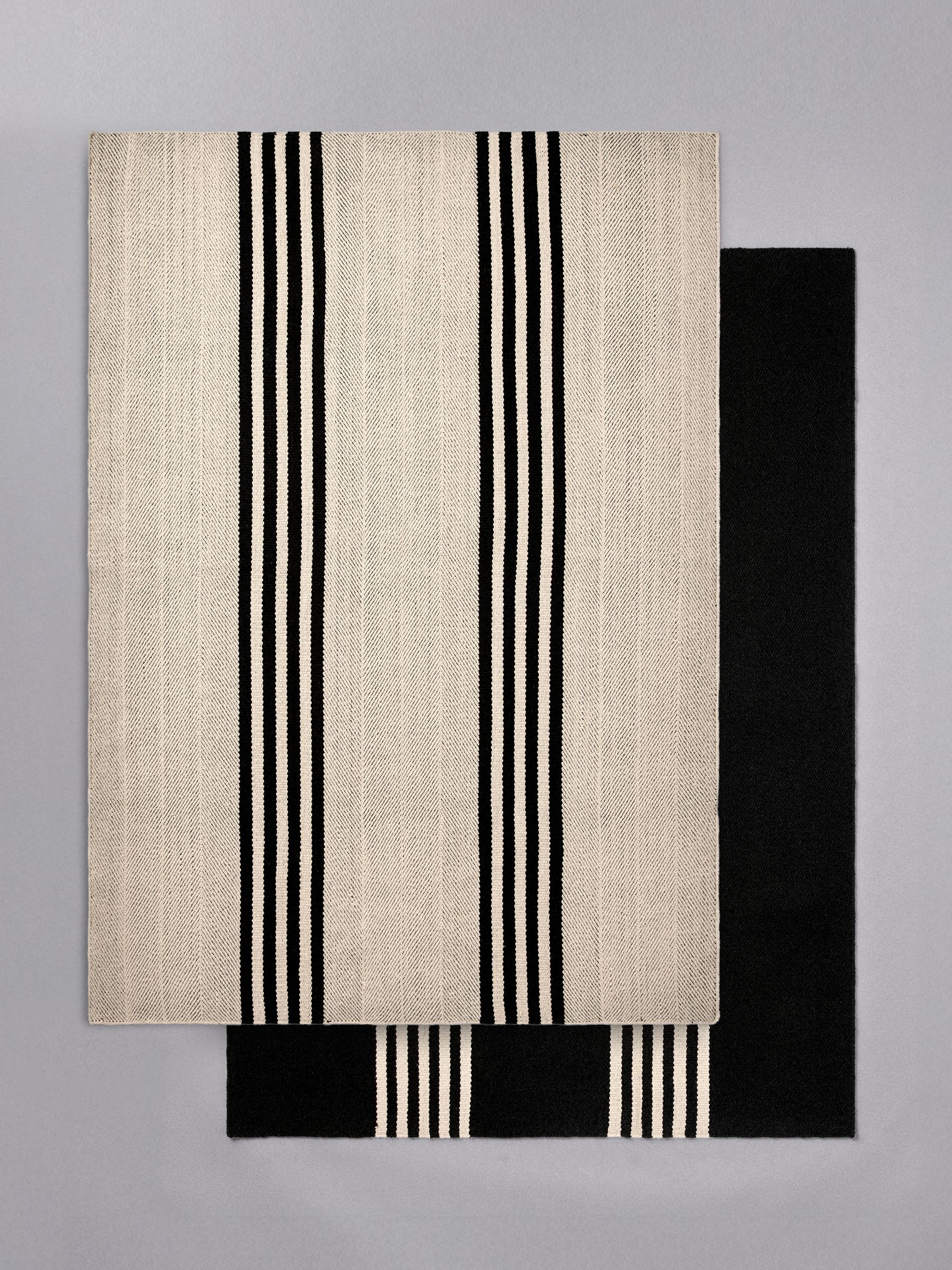 2 Pack Black Cotton Stripe Woven Herringbone Flatweave Rugs - Image 1 of 6