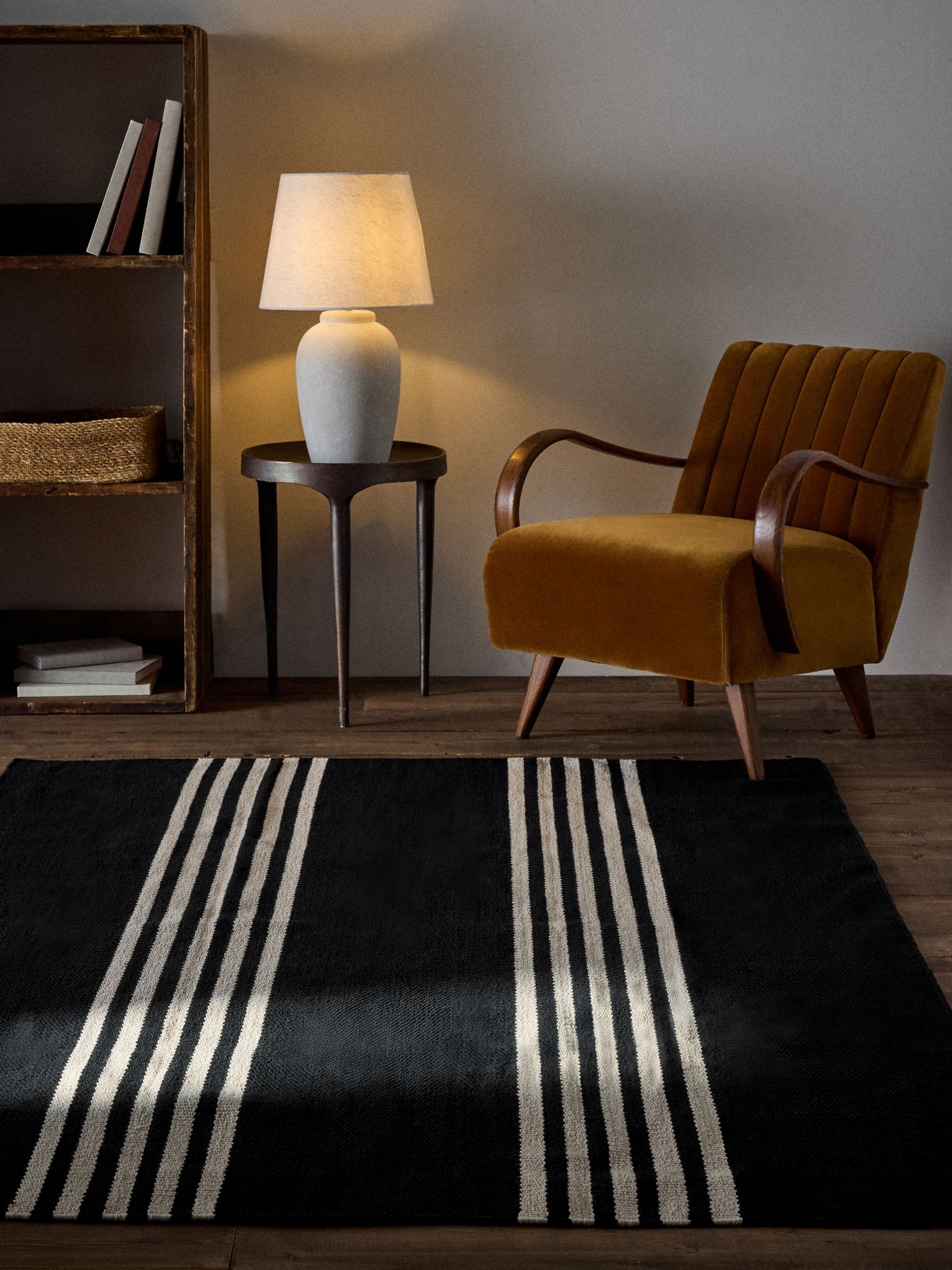 2 Pack Black Cotton Stripe Woven Herringbone Flatweave Rugs - Image 2 of 6