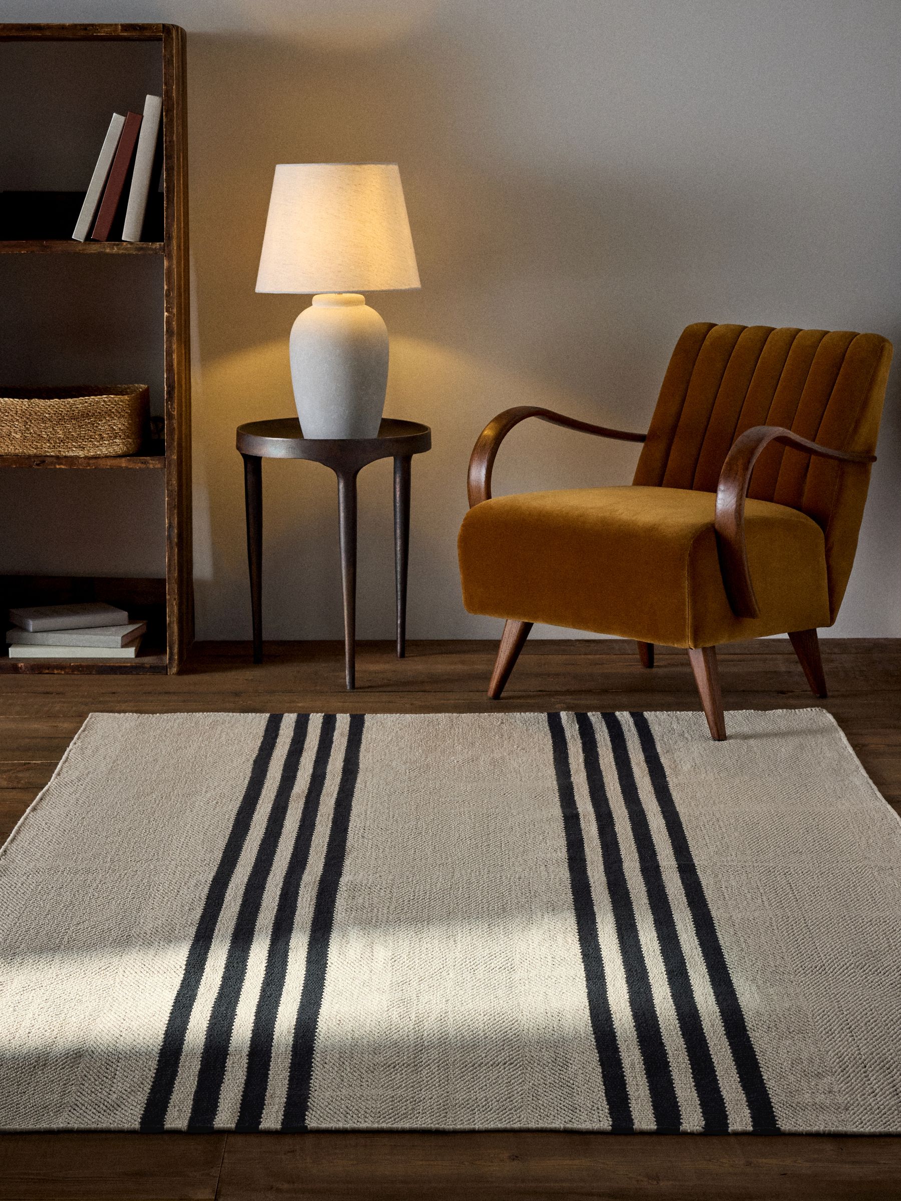 2 Pack Black Cotton Stripe Woven Herringbone Flatweave Rugs - Image 3 of 6