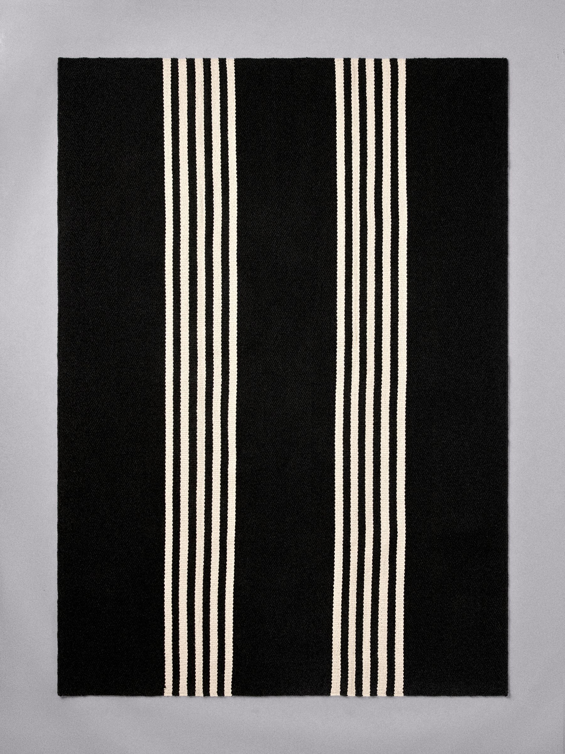 2 Pack Black Cotton Stripe Woven Herringbone Flatweave Rugs - Image 5 of 6
