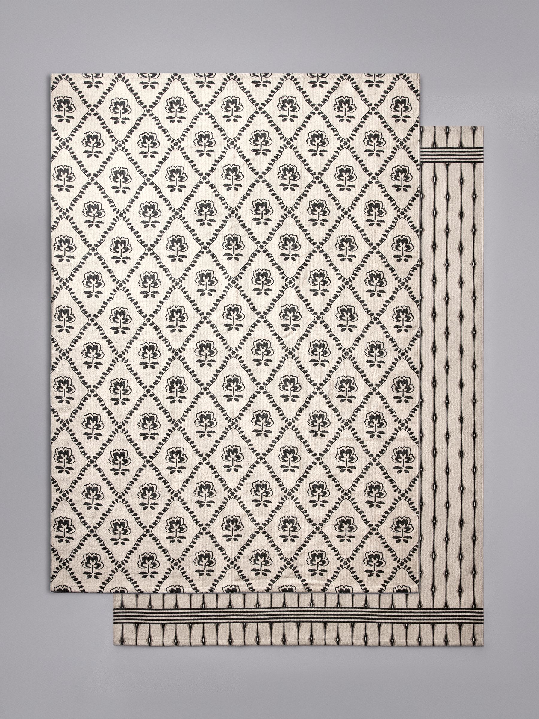 2 Pack Natural Cotton Printed Flatweave Rugs - Image 1 of 6
