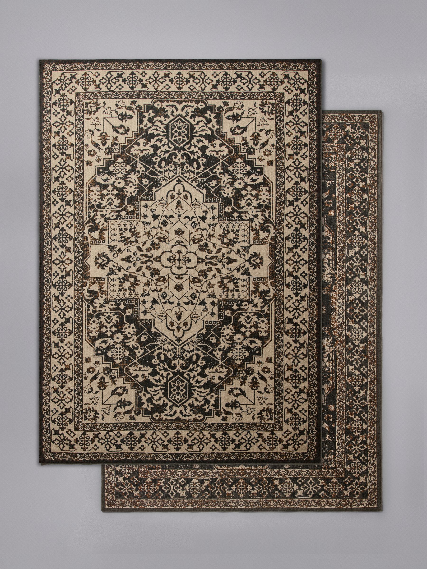 2 Pack Black Persian Cotton Printed Flatweave Rugs - Image 1 of 6
