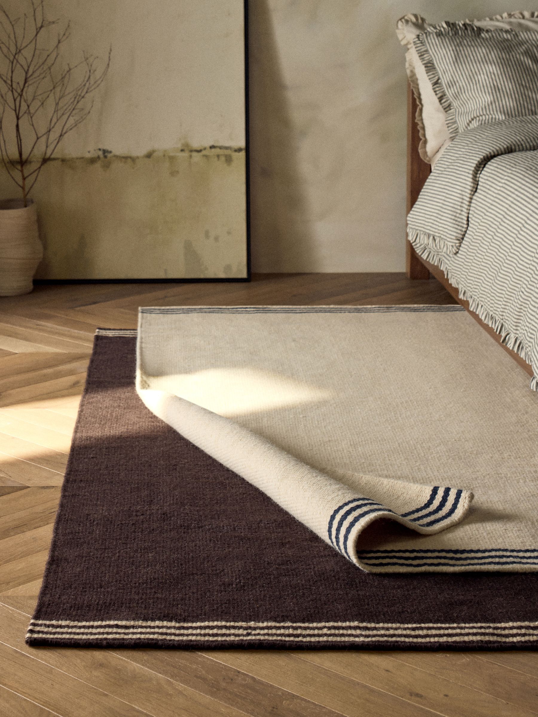 2 Pack Stripe Flatweave Wool Rugs - Image 1 of 6